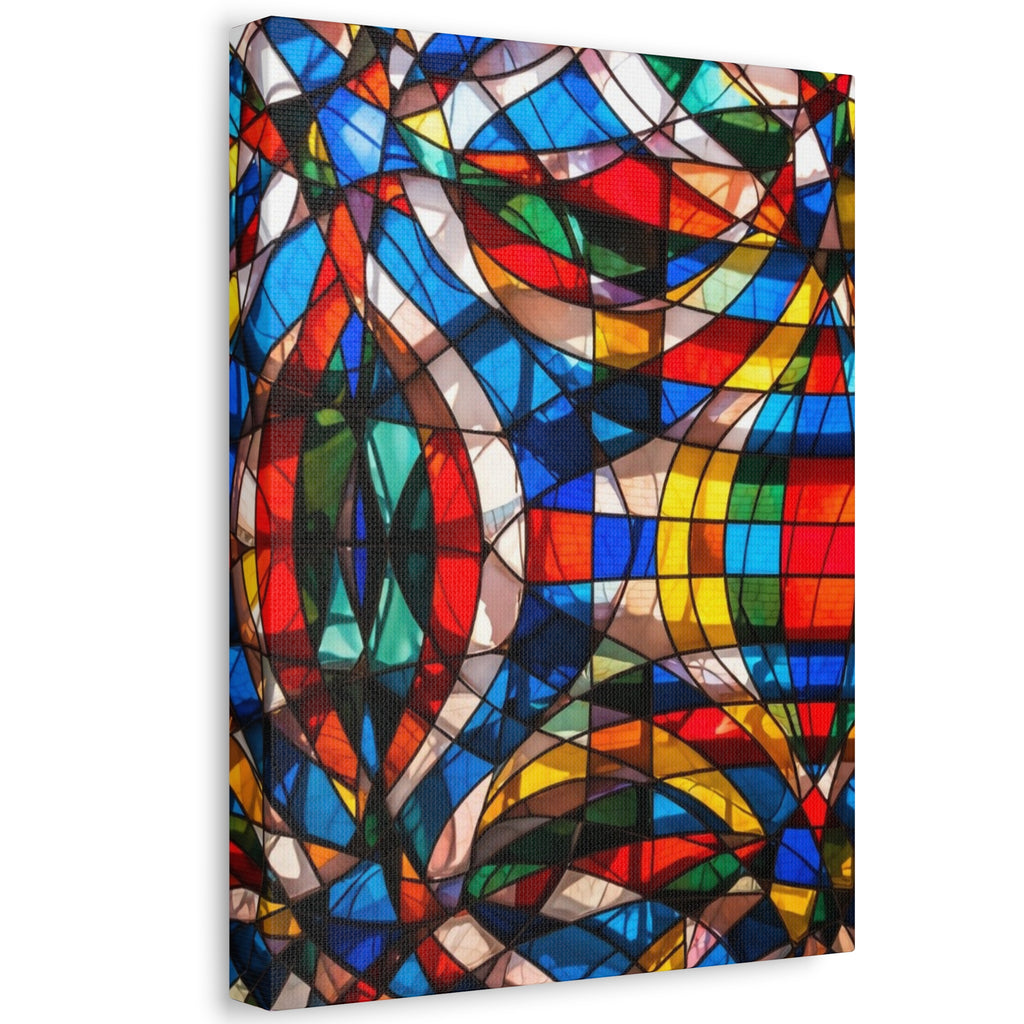 Stained Glass Abstract Stretched Canvas Print — Colorful Geometric Wall Art