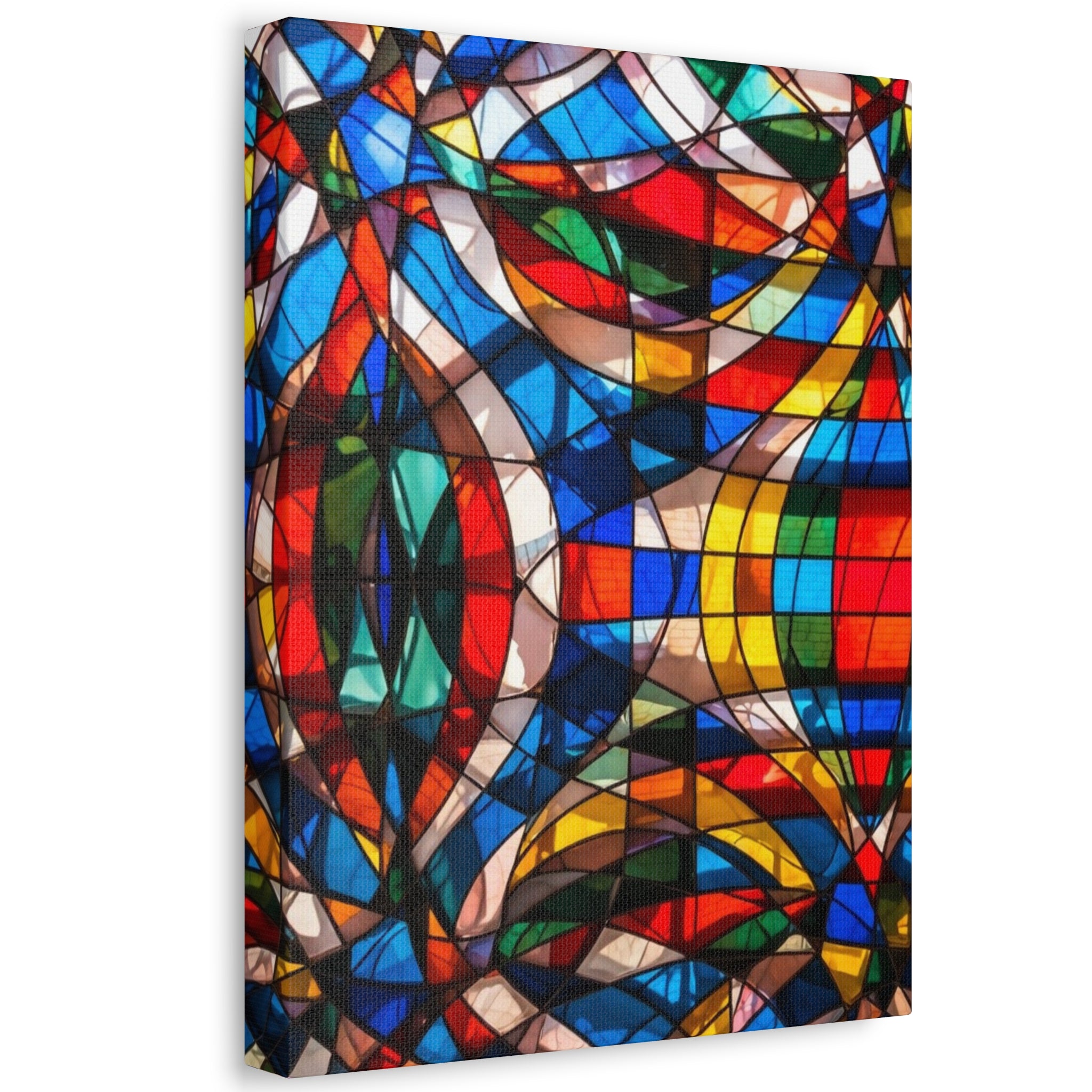 Stained Glass Abstract Stretched Canvas Print — Colorful Geometric Wall Art