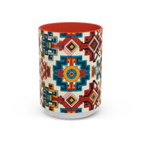 Southwestern Geometric Accent Mug — Color Interior Ceramic Coffee Cup