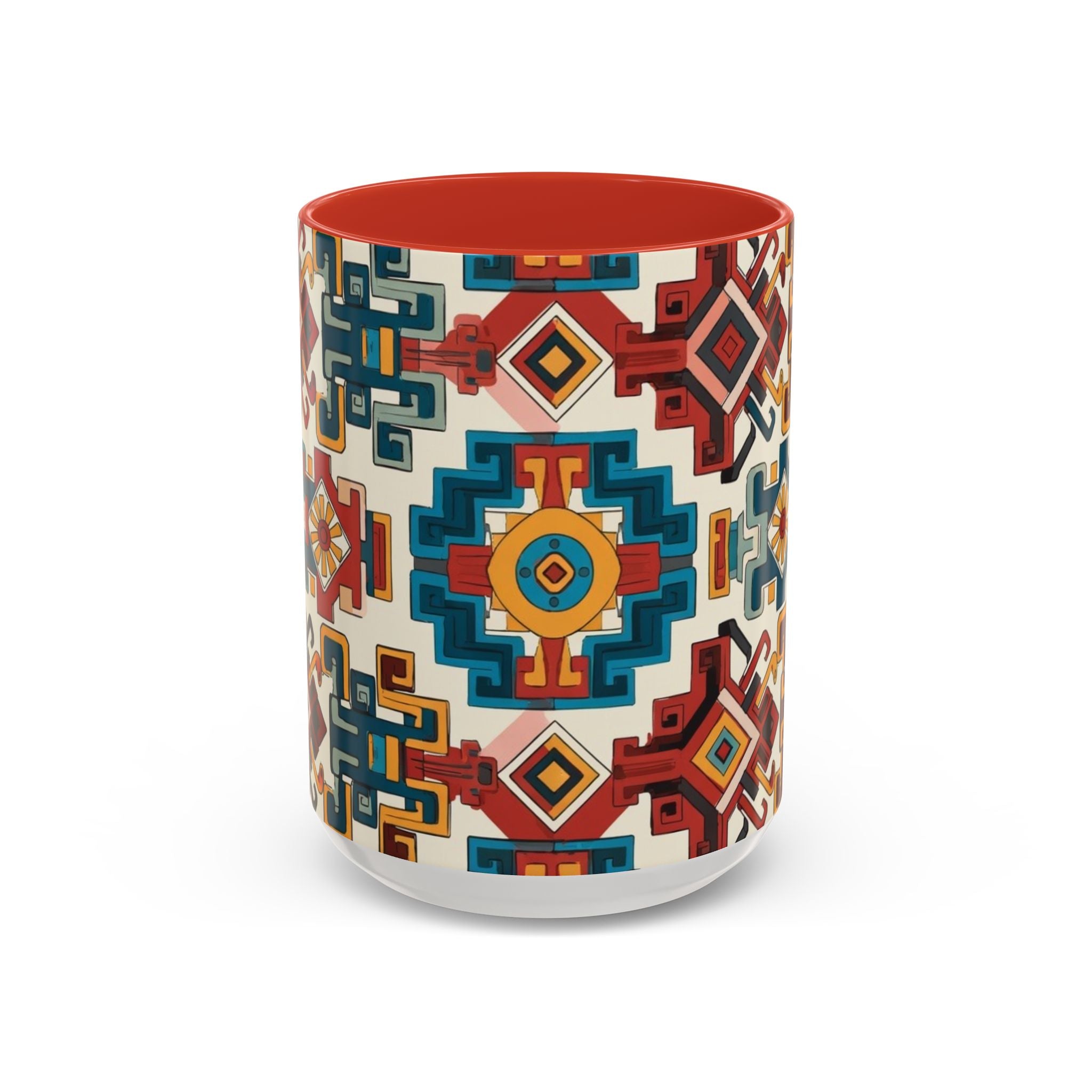 Southwestern Geometric Accent Mug — Color Interior Ceramic Coffee Cup