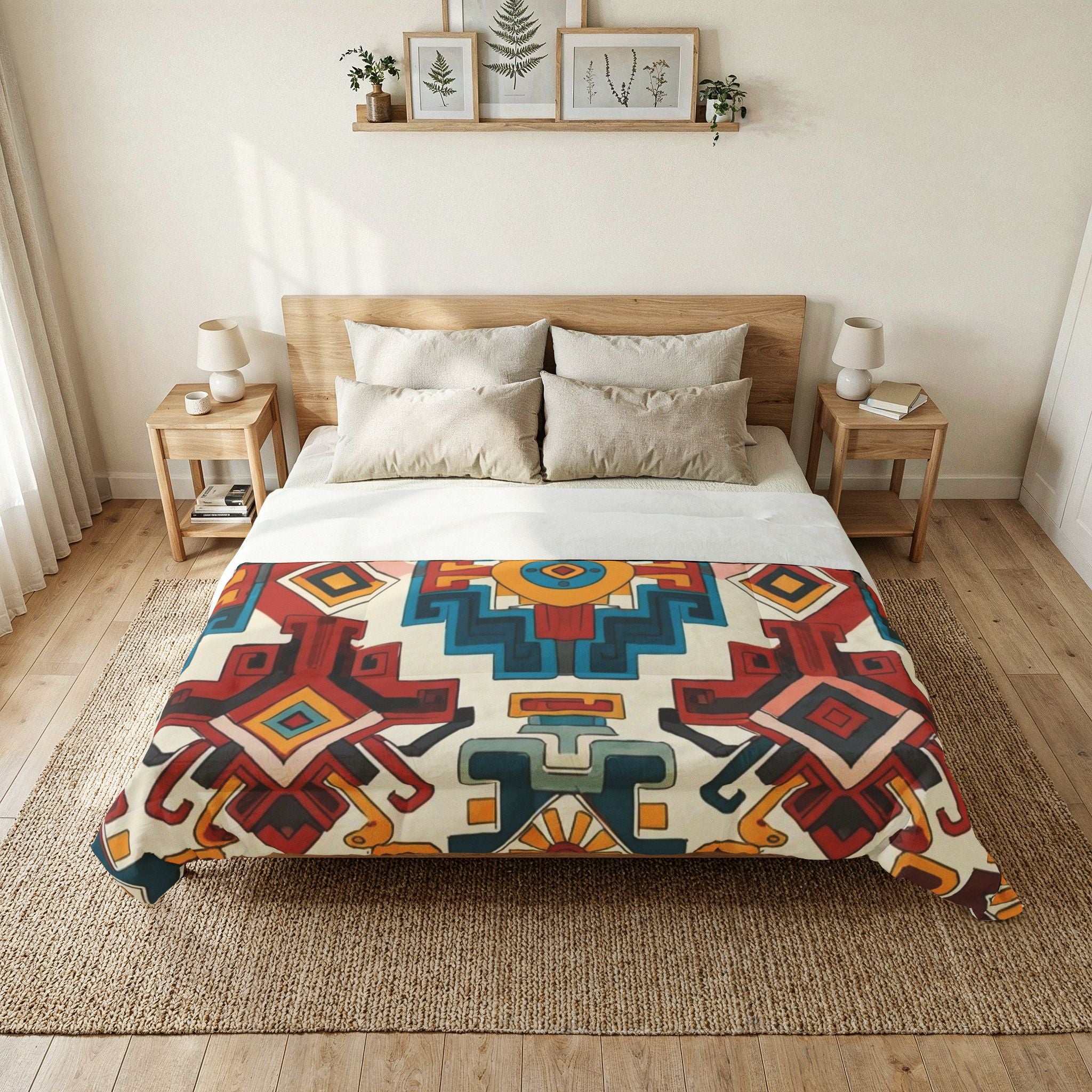 Boho Geometric Cotton Comforter — Southwestern Aztec Pattern Bedspread