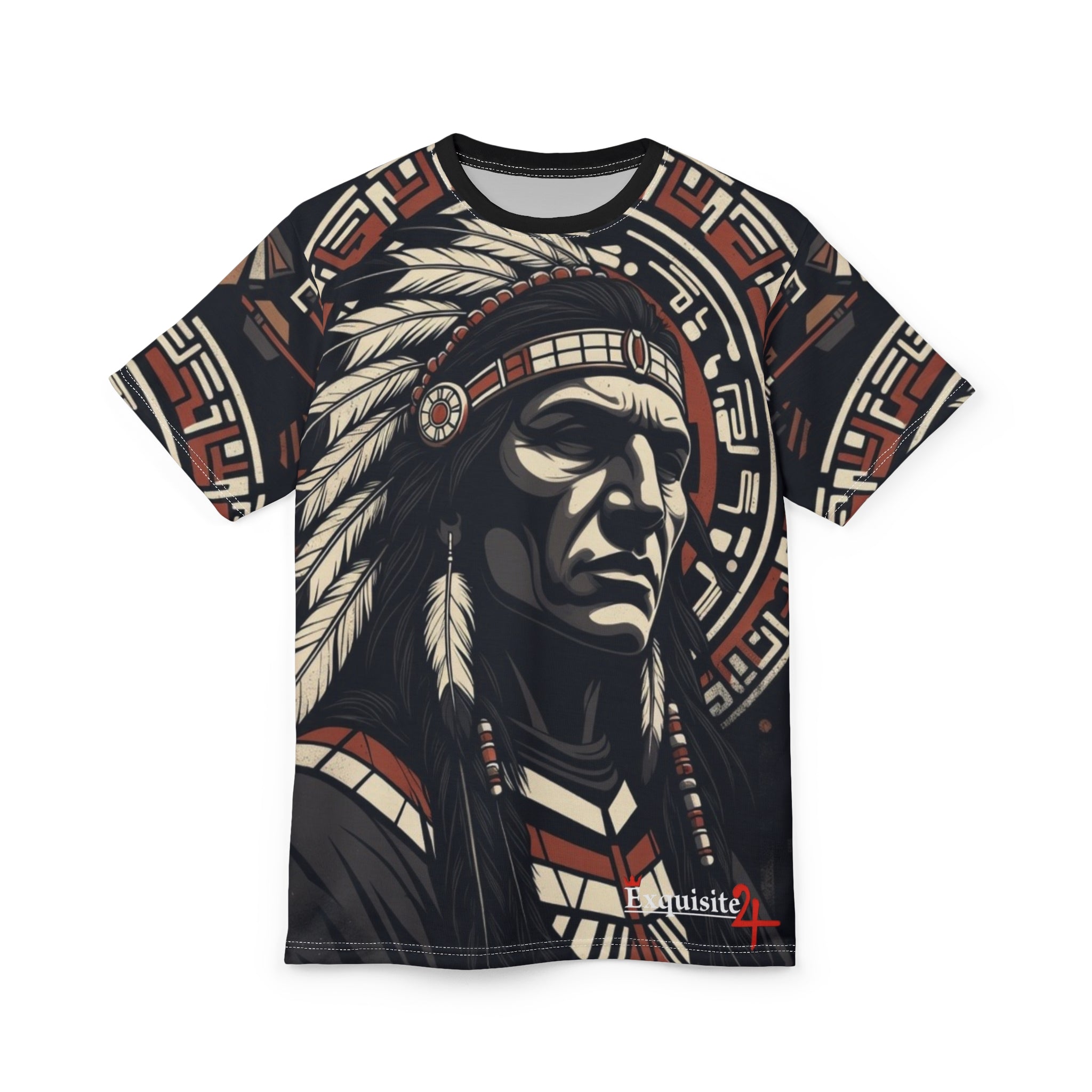 Native Chief Graphic Tee — Tribal Headdress All-Over Print