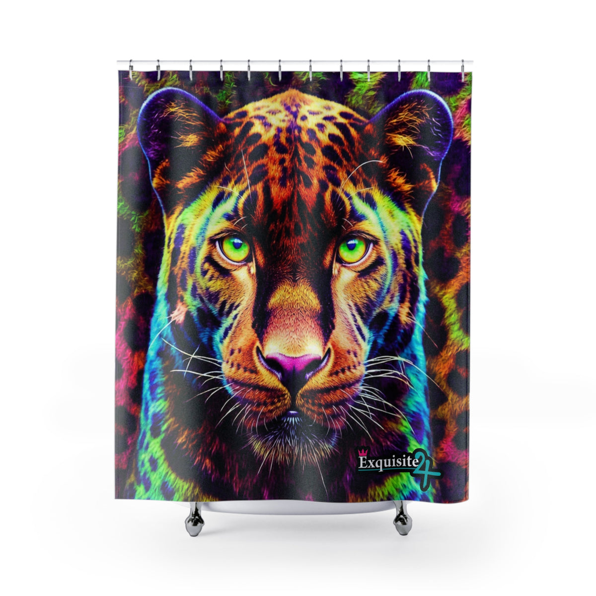 Leopard Gaze Shower Curtain — Vibrant Neon Jungle Tiger Bathroom Decor