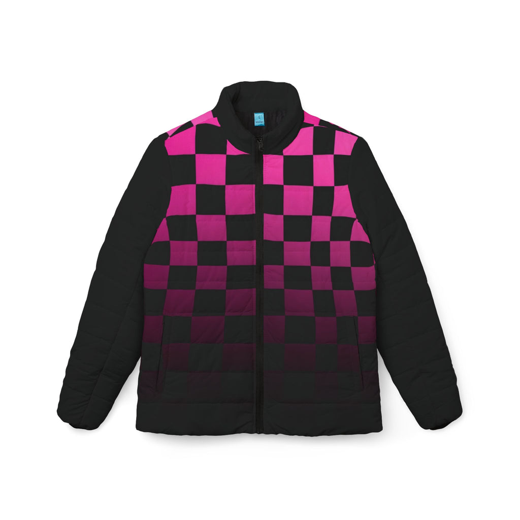Pink Gradient Checkerboard Puffer Jacket