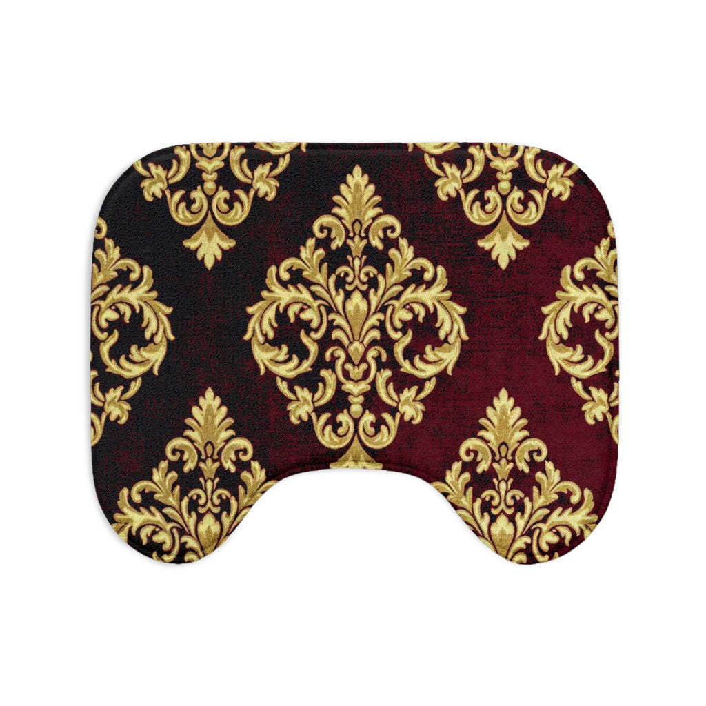 Damask Burgundy Toilet Three-Piece Set — Elegant Gold Pattern Bath Rug & Lid Cover