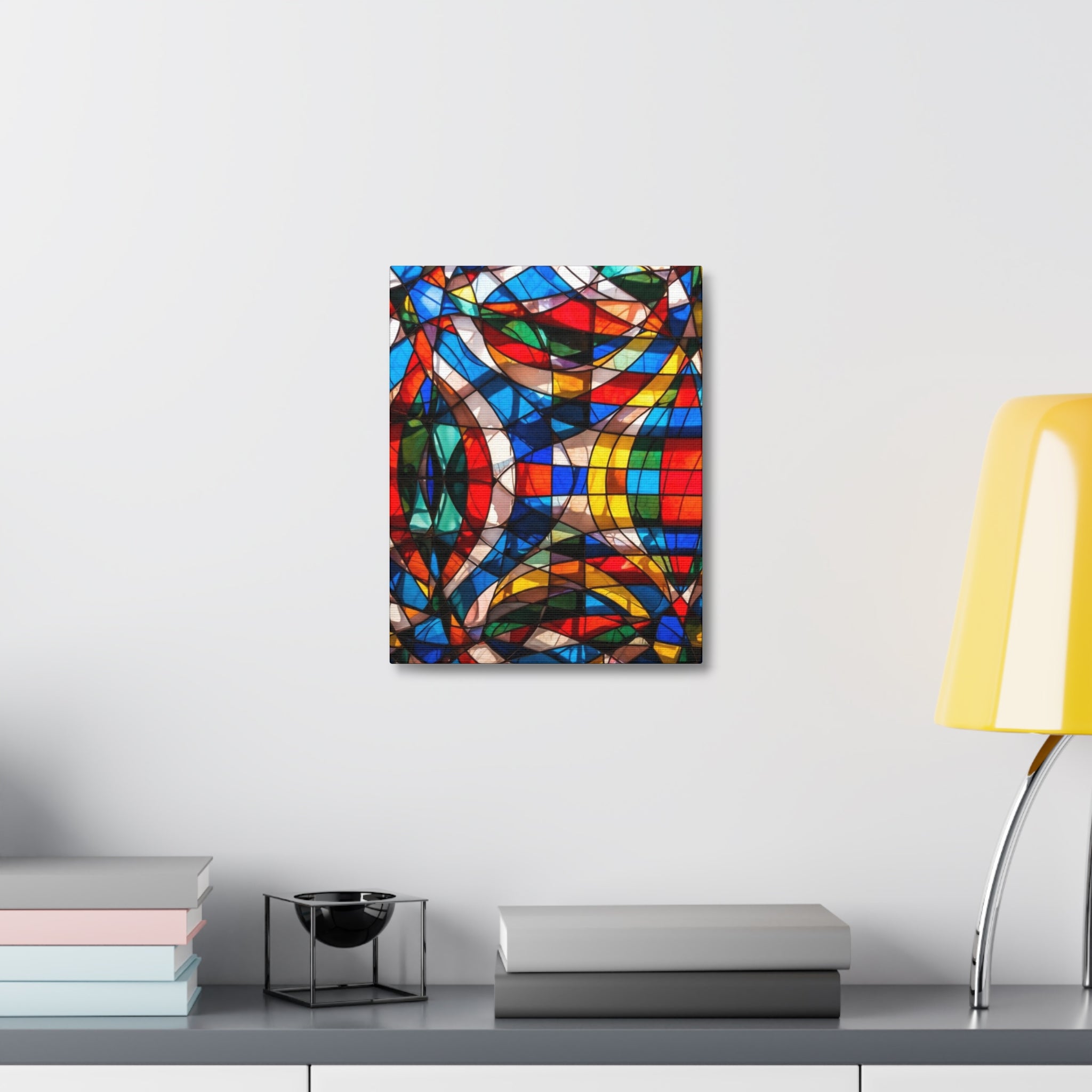 Stained Glass Abstract Stretched Canvas Print — Colorful Geometric Wall Art