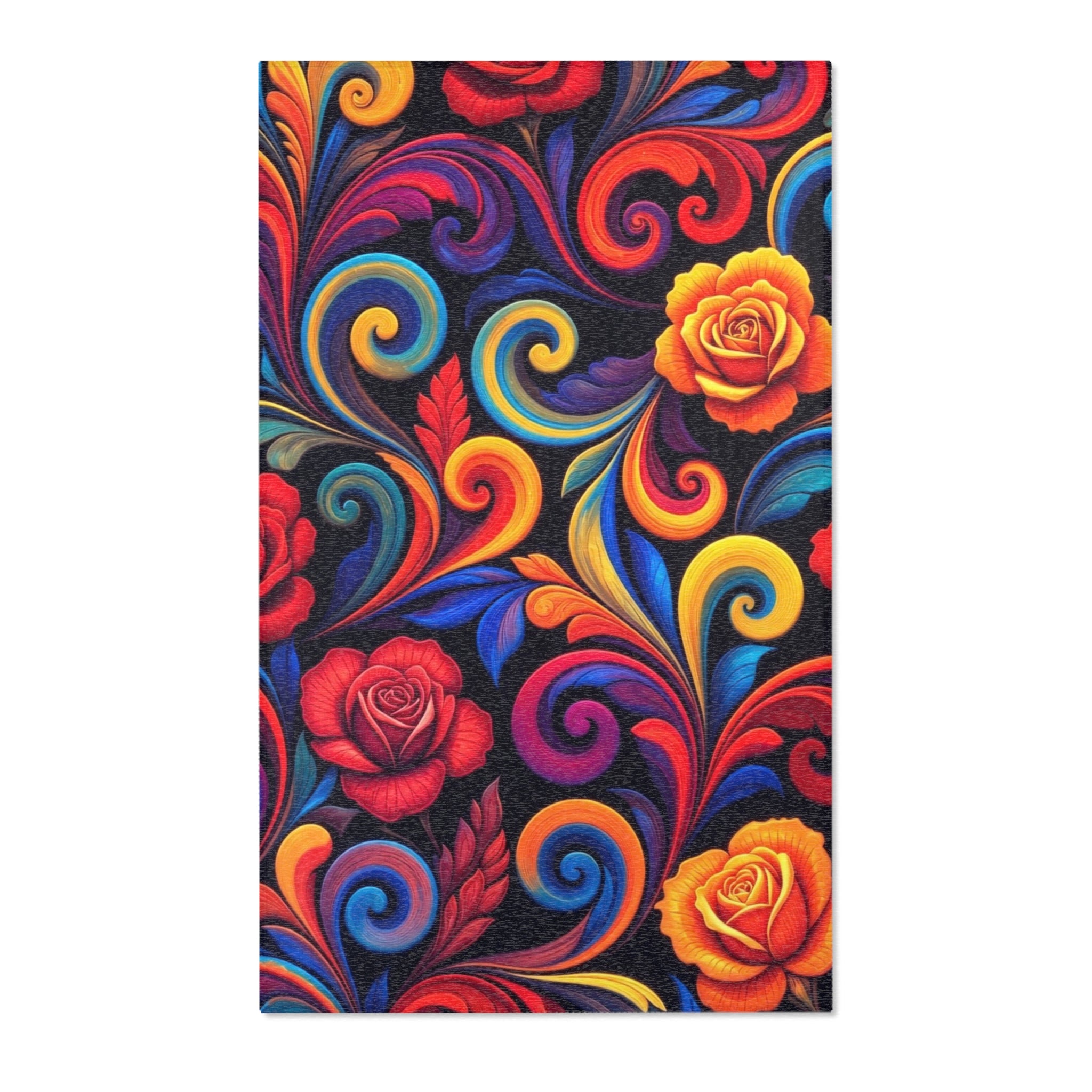 Vibrant Floral Swirl Area Rug — Colorful Rose Accent Rug