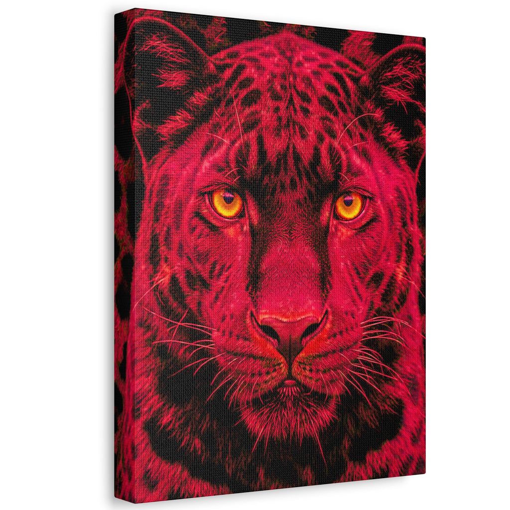 Red Panther Canvas Wall Art — Bold Neon Portrait Stretched Canvas