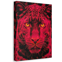 Red Panther Canvas Wall Art — Bold Neon Portrait Stretched Canvas