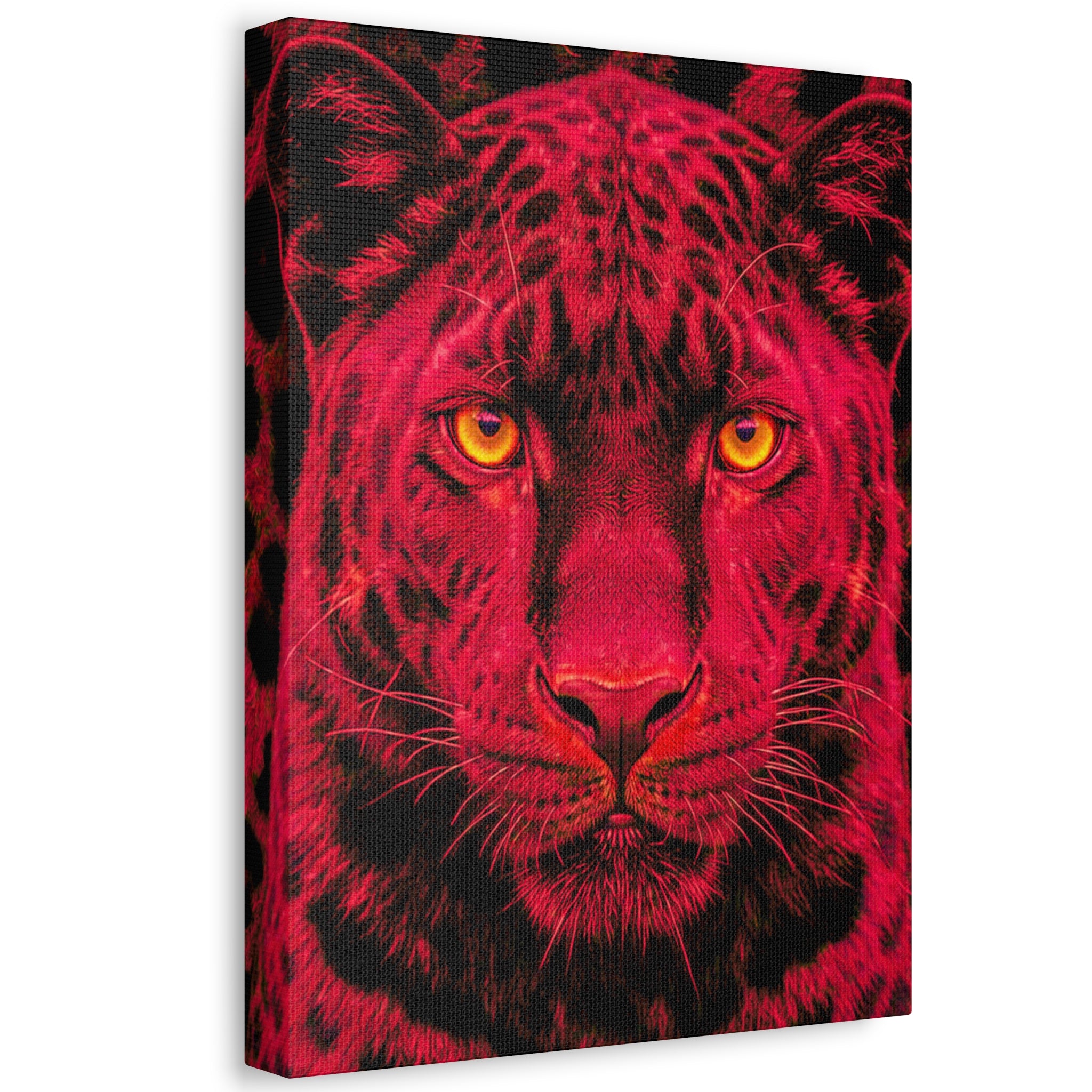 Red Panther Canvas Wall Art — Bold Neon Portrait Stretched Canvas