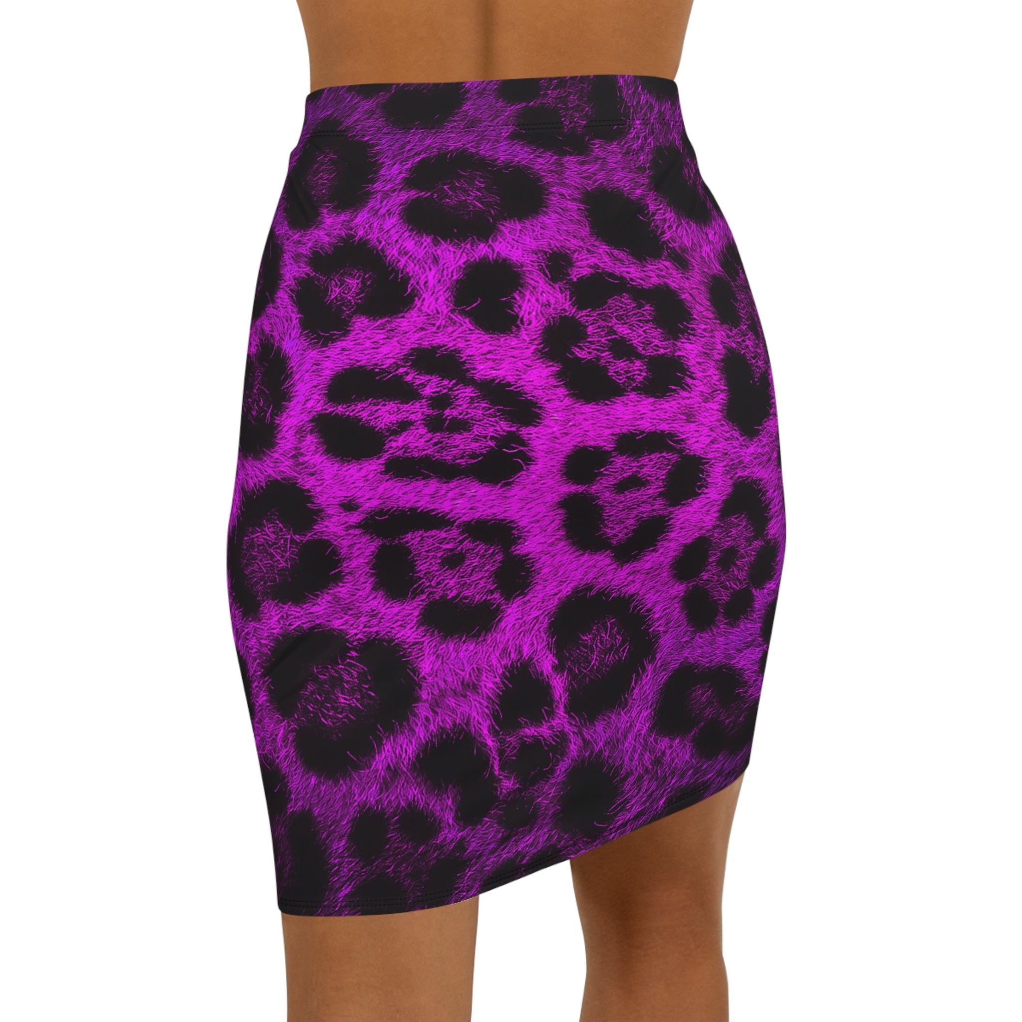 Purple Leopard Face Pencil Skirt — Bold Animal Print Mid-Waist Skirt