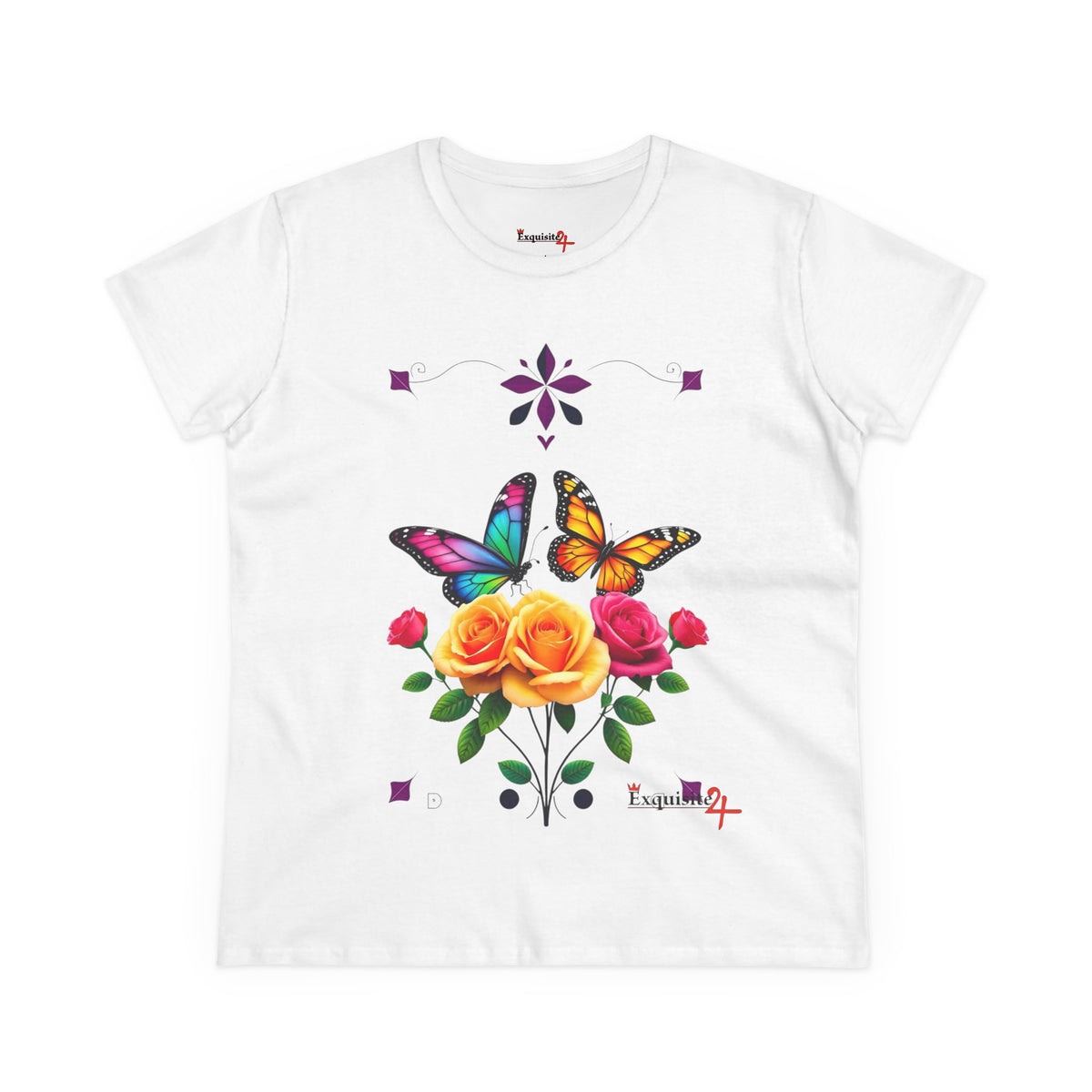 Butterfly Blossom with Purple Border Women's Graphic Tee