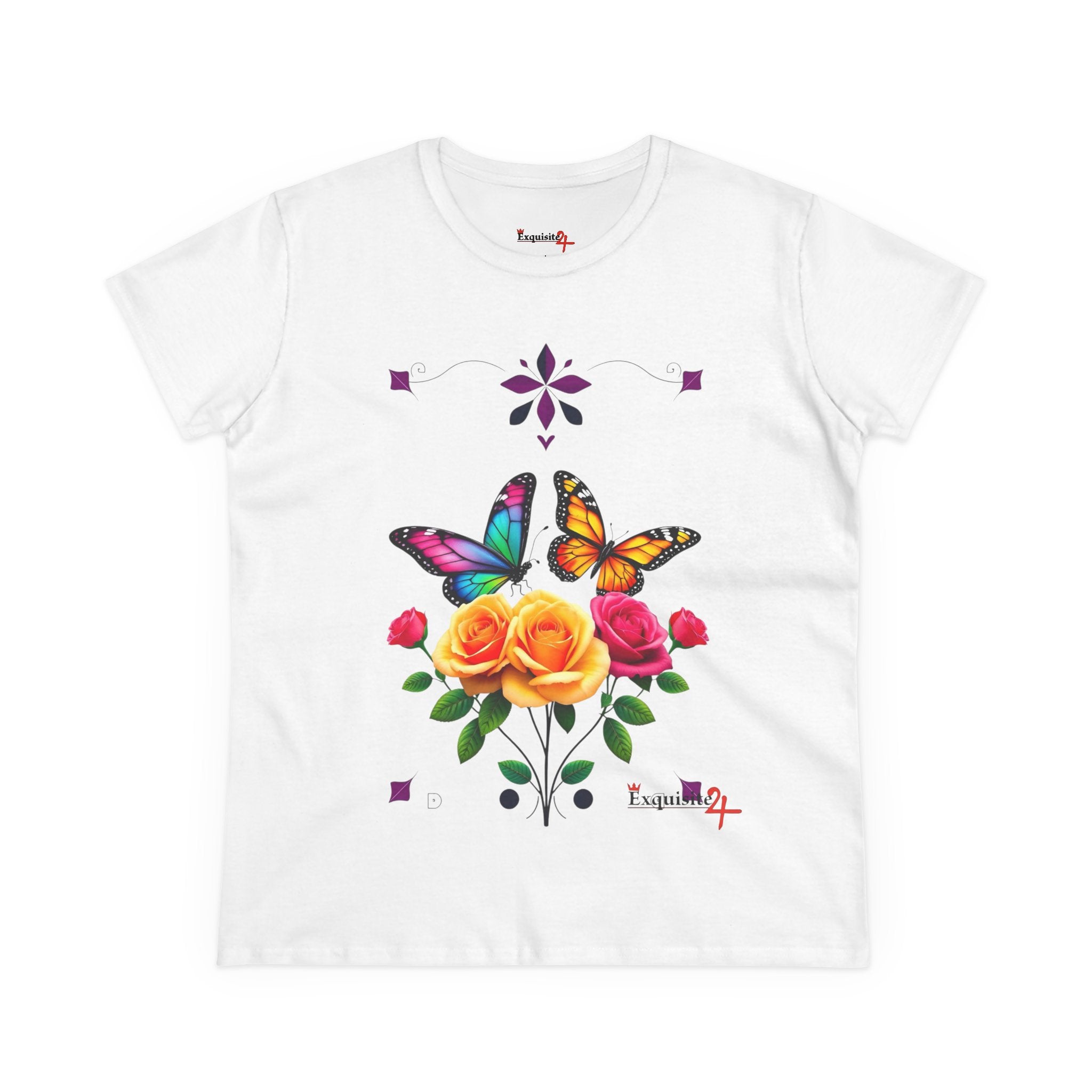Butterfly Blossom with Purple Border Women's Graphic Tee