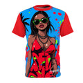 Tropical Pop Art Graphic Tee — Retro Beach Babe Design