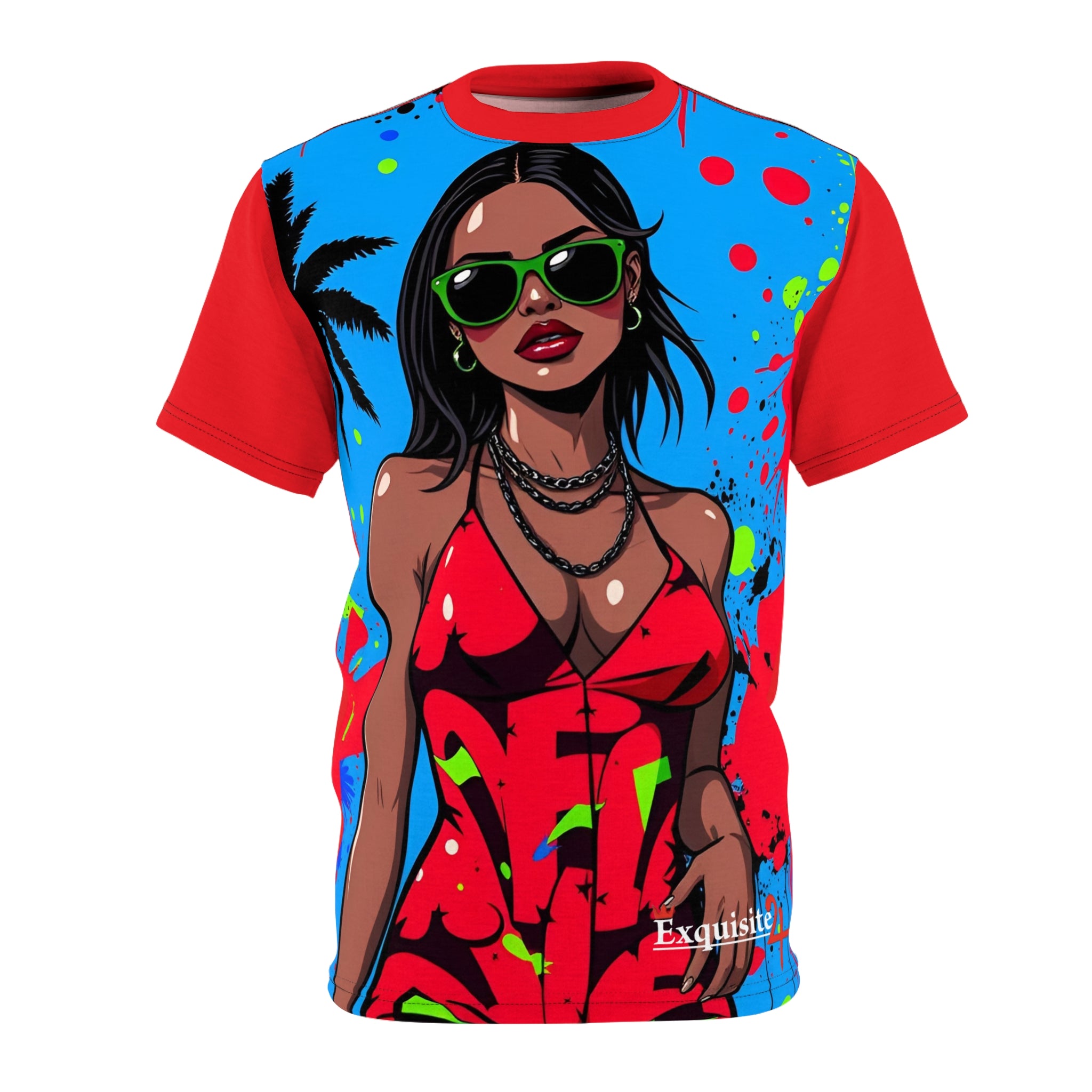 Tropical Pop Art Graphic Tee — Retro Beach Babe Design