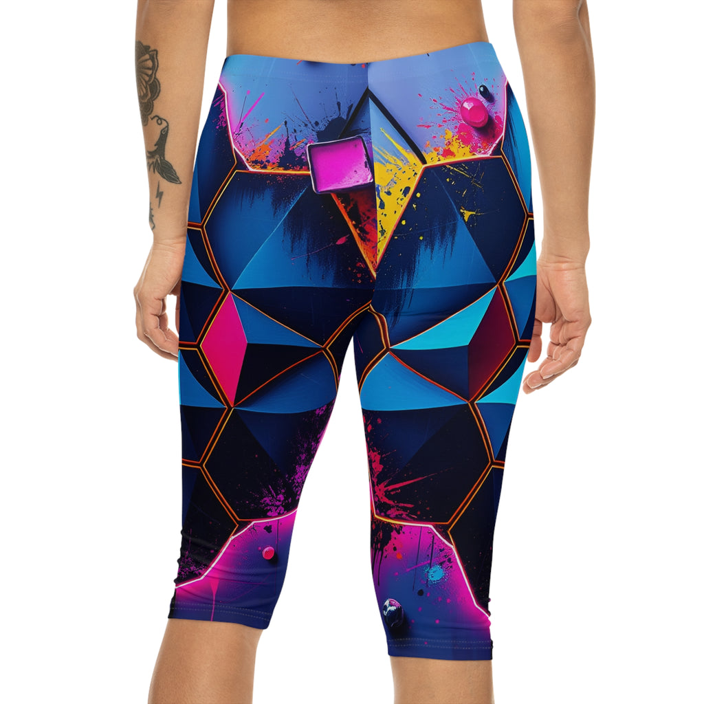 Capri Leggings — Neon Geometric Splash Print