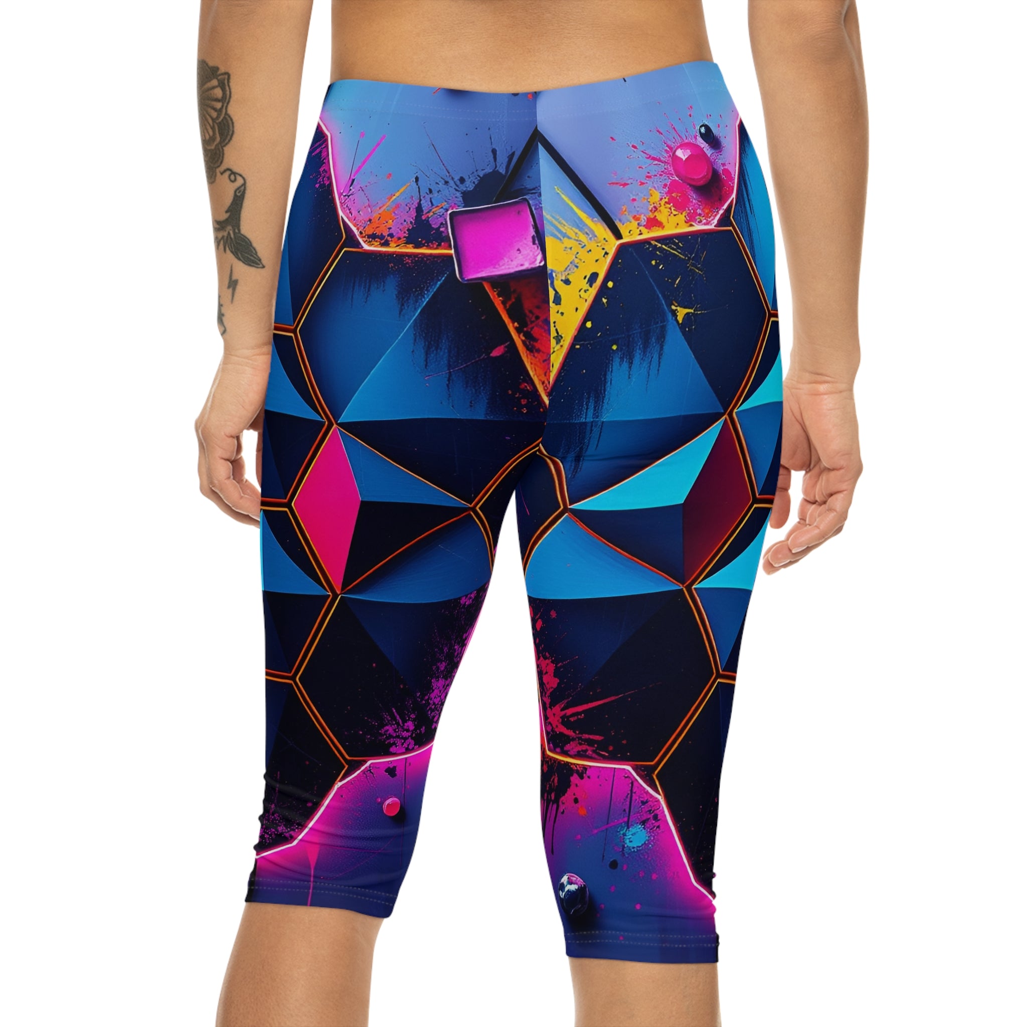 Capri Leggings — Neon Geometric Splash Print
