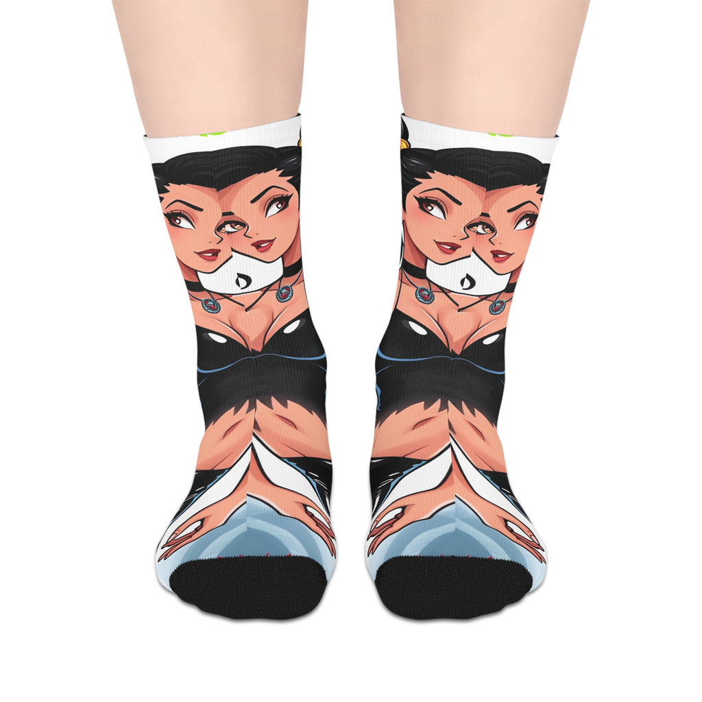 Mid-Length Socks — Vintage Pinup Twin Girls Graphic Crew Socks