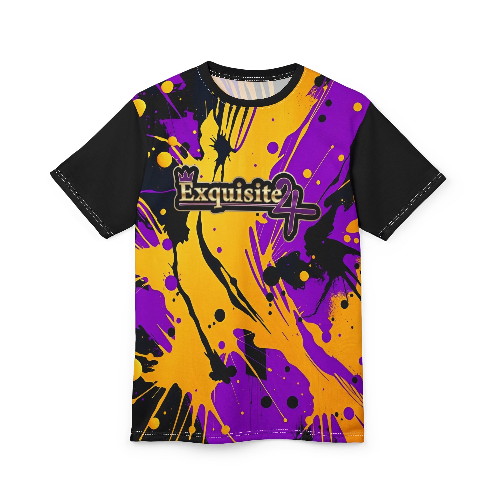 Exquisite 24 Purple & Yellow Paint-Splash All-Over Print Tee