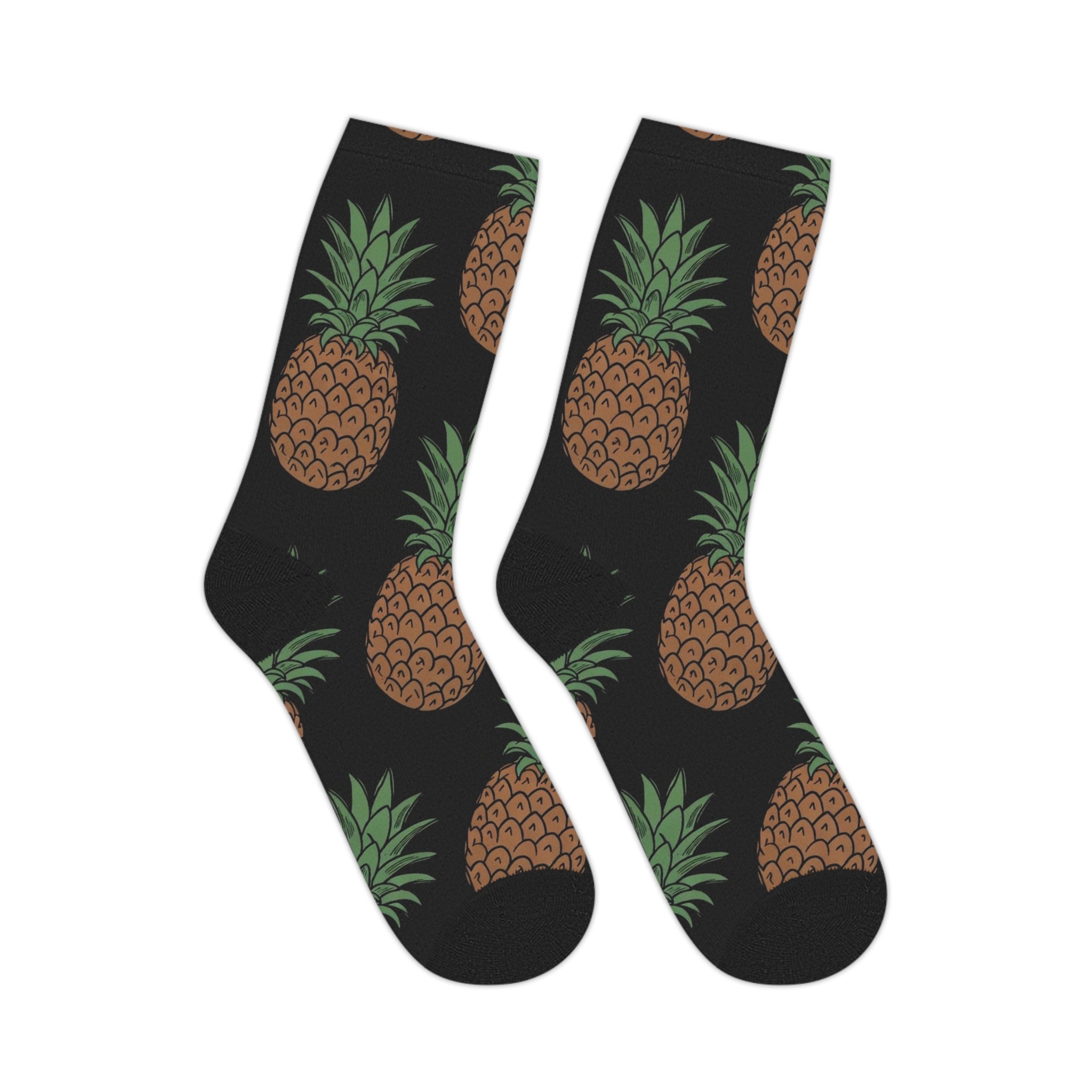 Pineapple Print Mid-Length Socks — Tropical Fruit Pattern Crew Socks