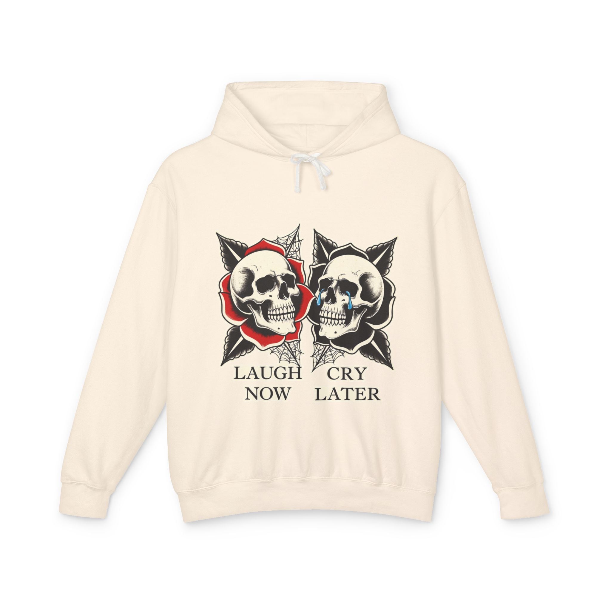 Laugh Now Cry Later Skull Hoodie — Vintage Expressive Skull Hooded Sweatshirt