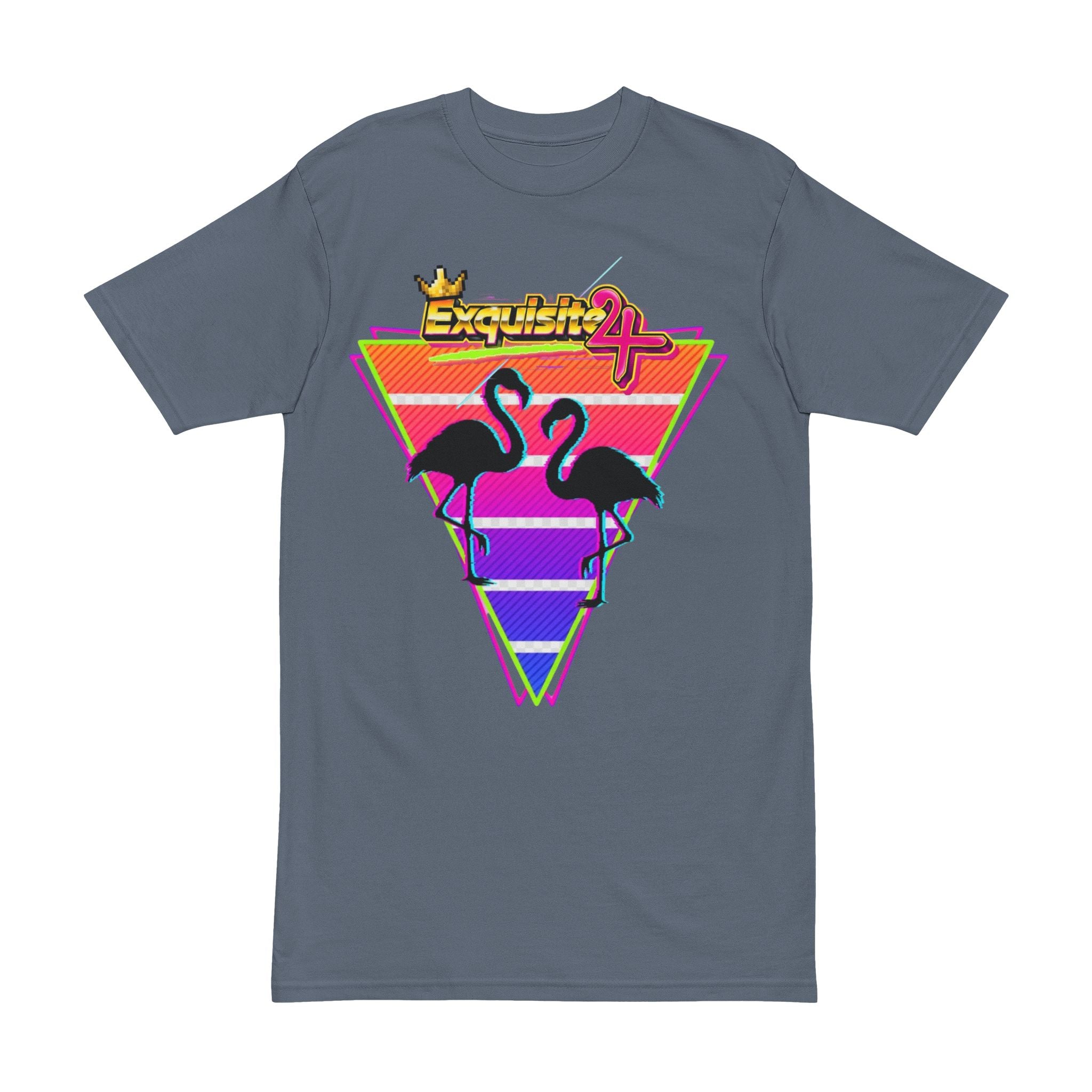 Retro Flamingo Triangle Tee — 'Exquisite 24' 80s Sunset Graphic Shirt