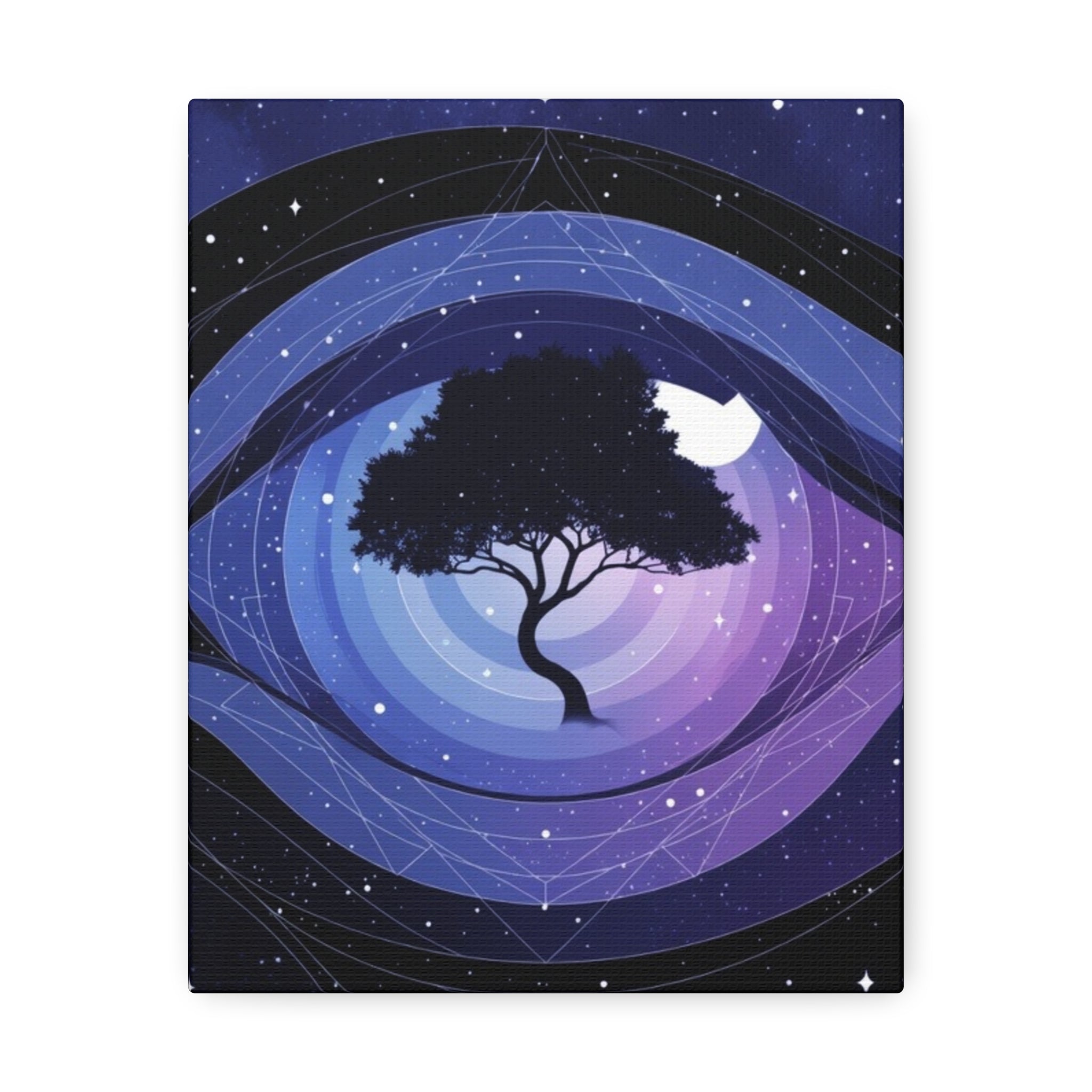 Night Tree Stretched Canvas Wall Art — Mystical Purple Galaxy Eye Design