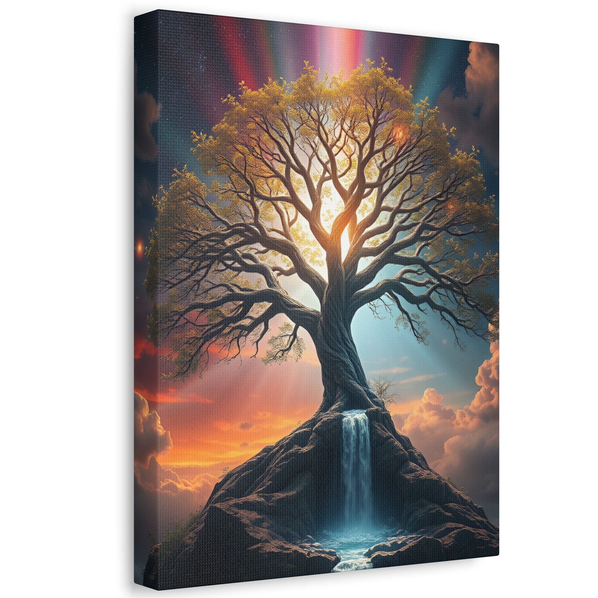 Tree of Light Stretched Canvas Wall Art – Inspirational Fantasy Landscape