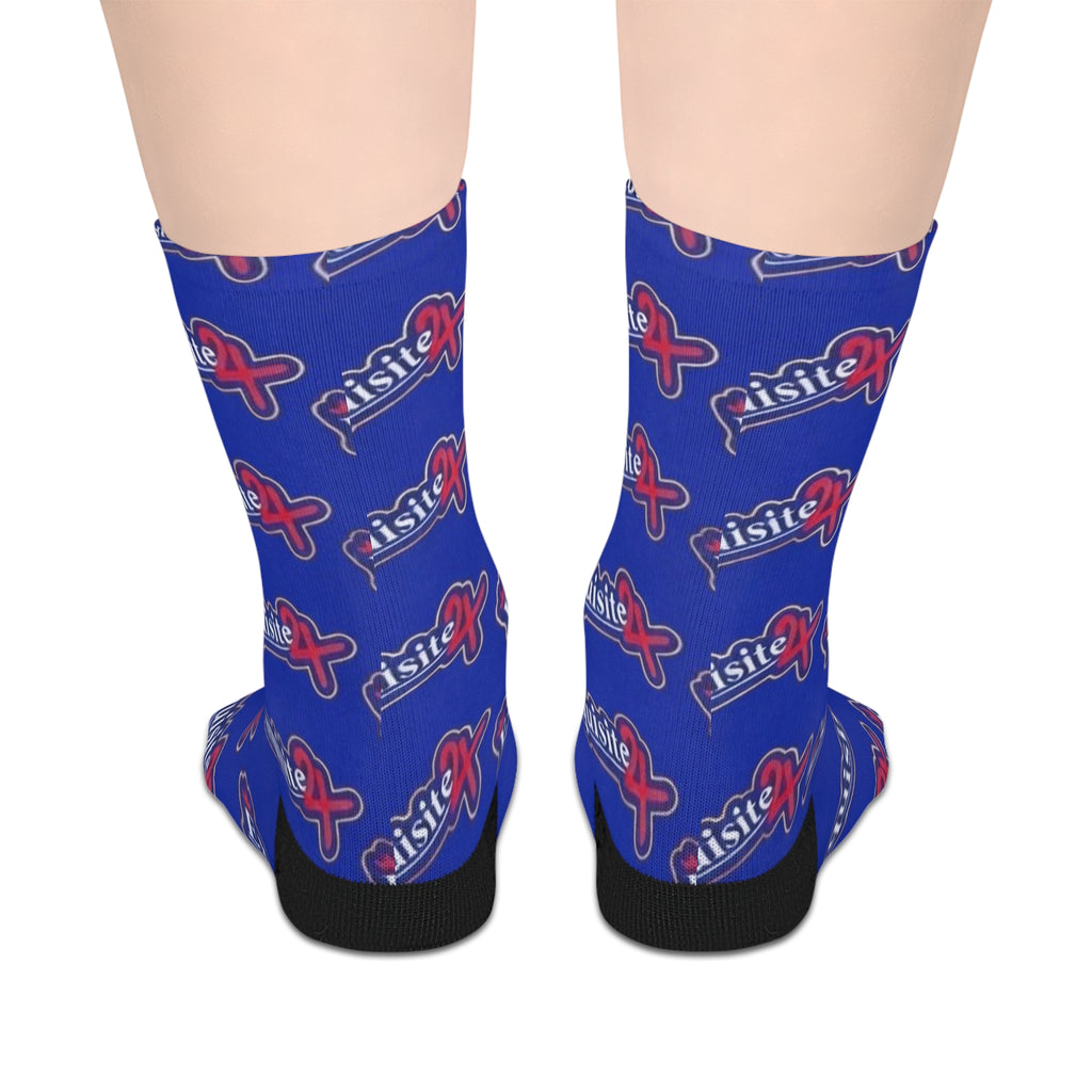 Exquisite 24 Logo Mid-Length Socks — Blue Branded Crew Socks