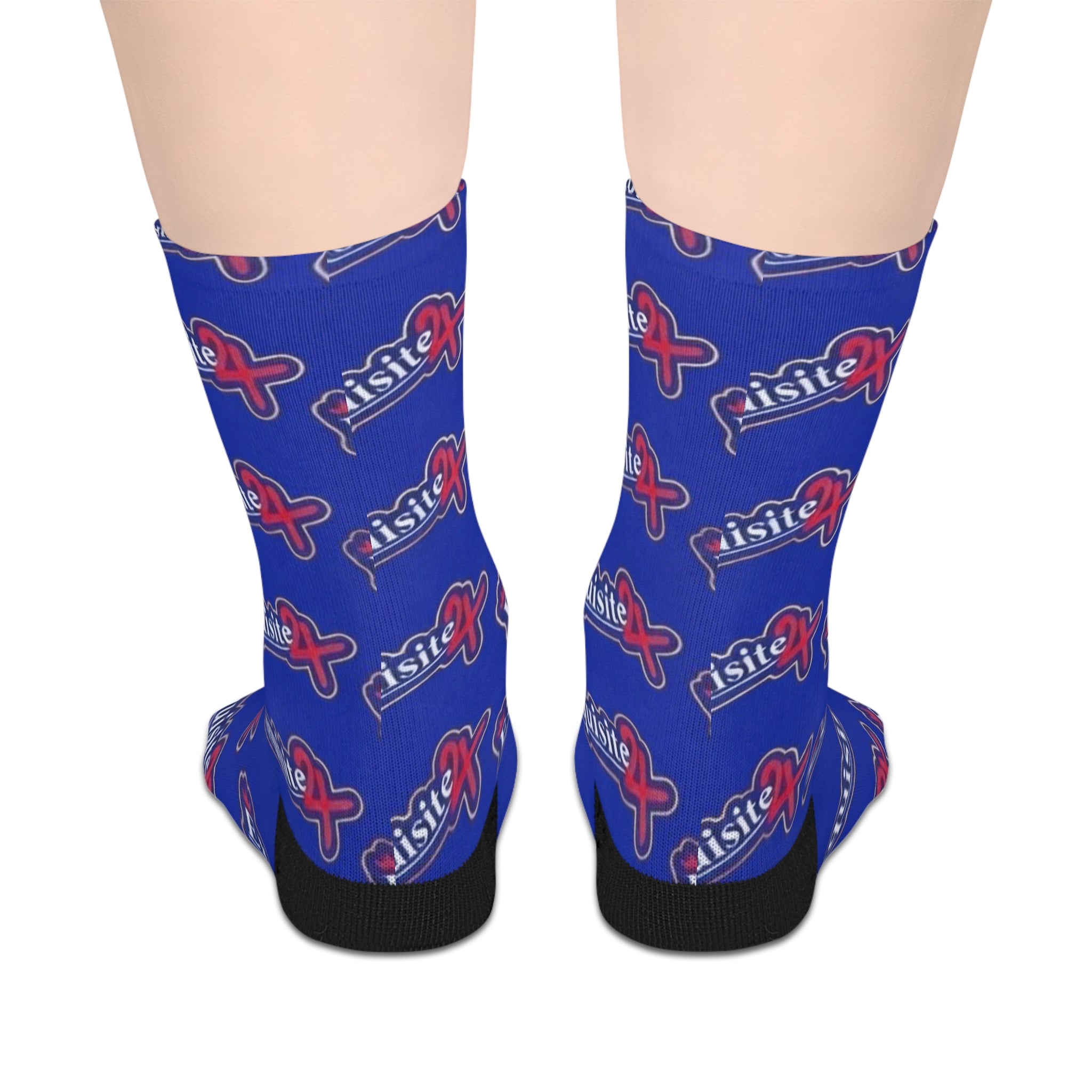 Exquisite 24 Logo Mid-Length Socks — Blue Branded Crew Socks