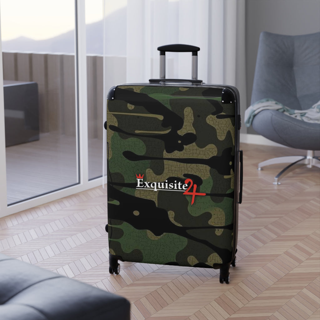 Camo Carry-On Suitcase with "Exquisite 24" Logo – Compact Spinner Luggage