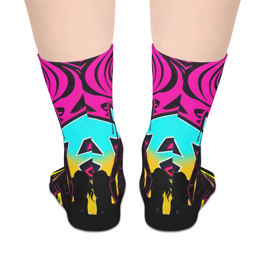 Vibrant Neon Tribal Mid-Length Socks