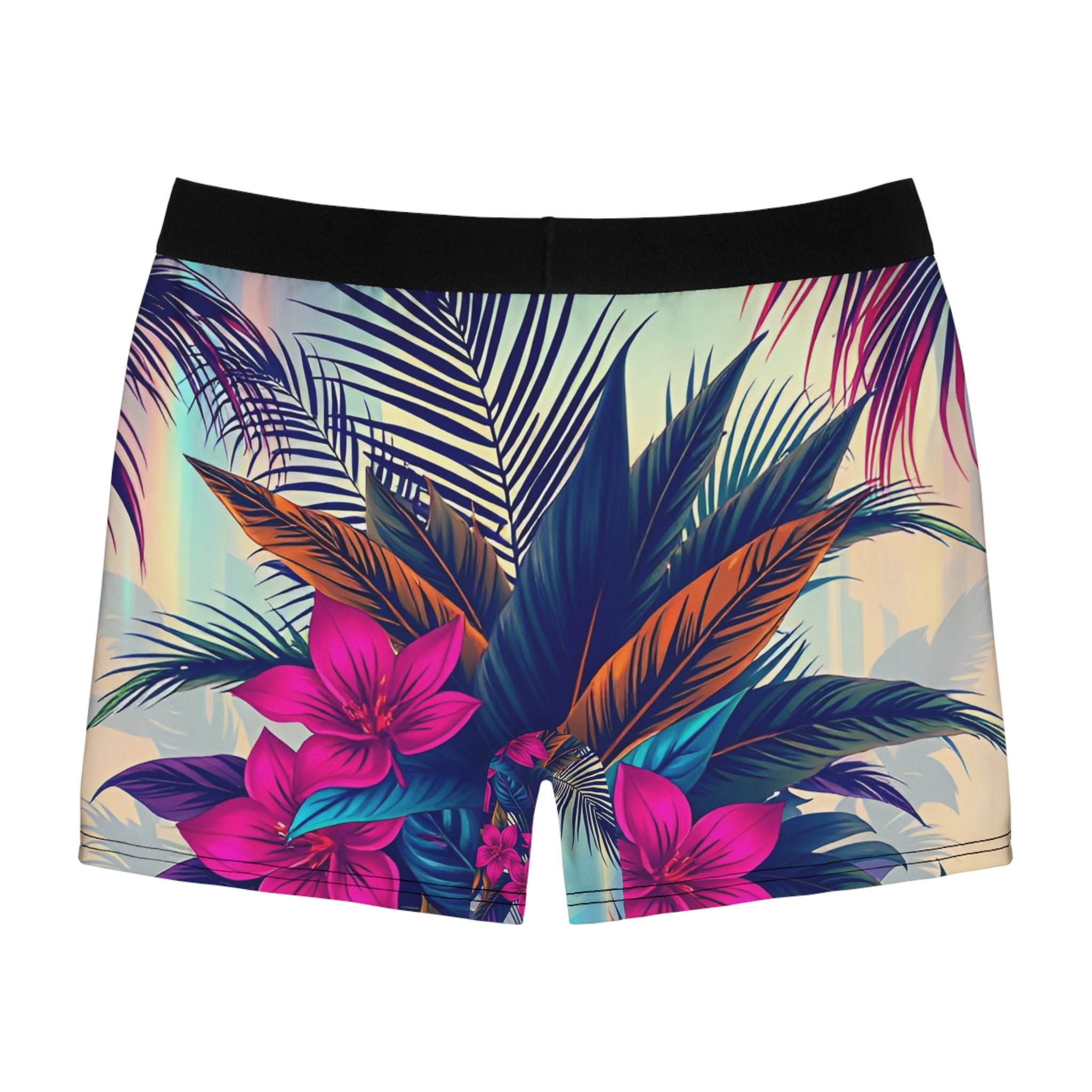 Tropical Floral Boxer Briefs — Vibrant Palm & Hibiscus All-Over Print