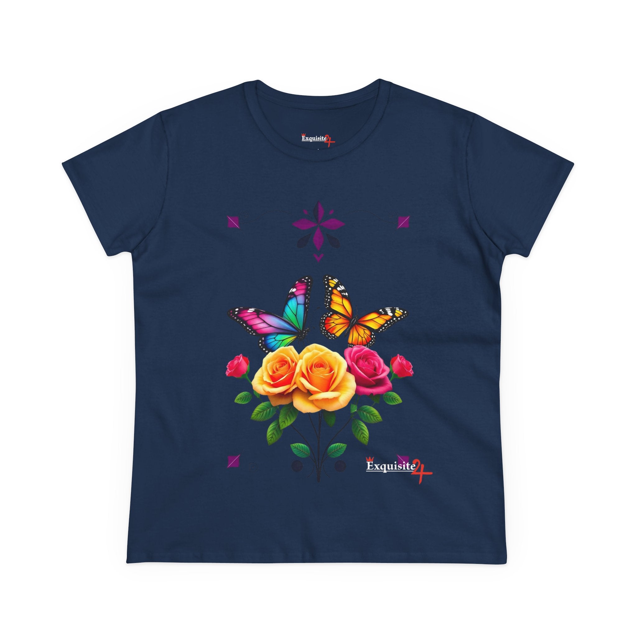 Butterfly Blossom with Purple Border Women's Graphic Tee