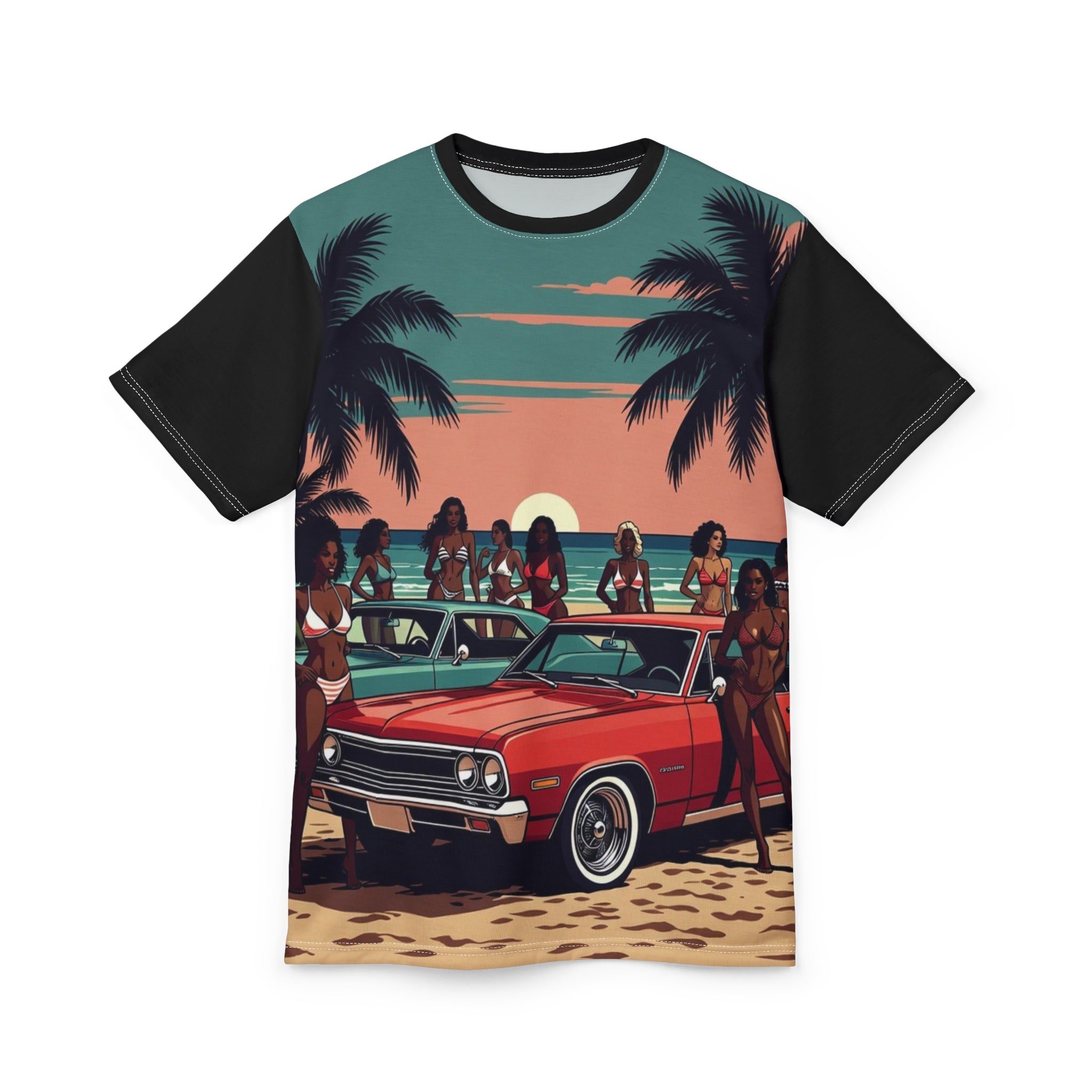 Beach Party Vintage Car Sunset Graphic Shirt