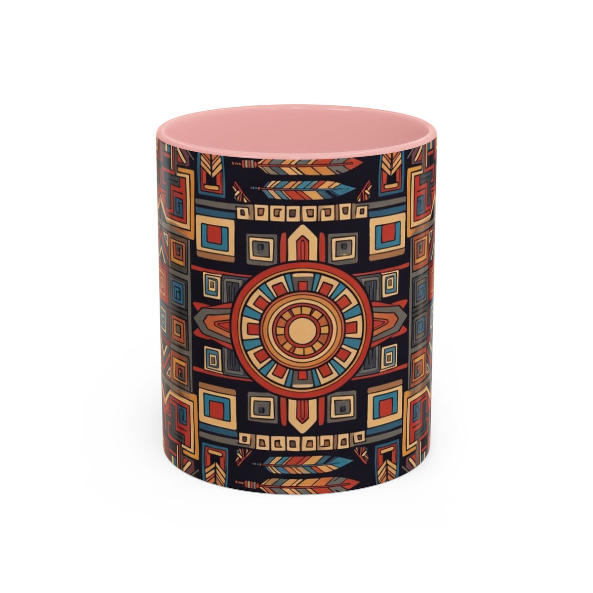 Boho Geometric Accent Mug — Colorful Tribal Pattern Coffee Cup