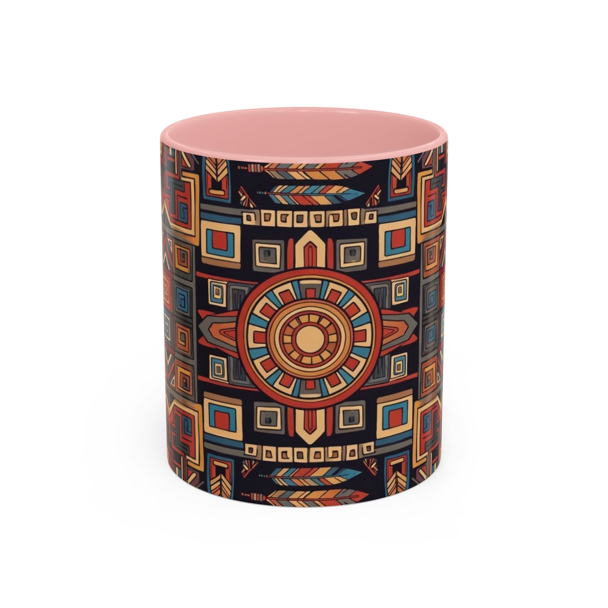 Boho Geometric Accent Mug — Colorful Tribal Pattern Coffee Cup