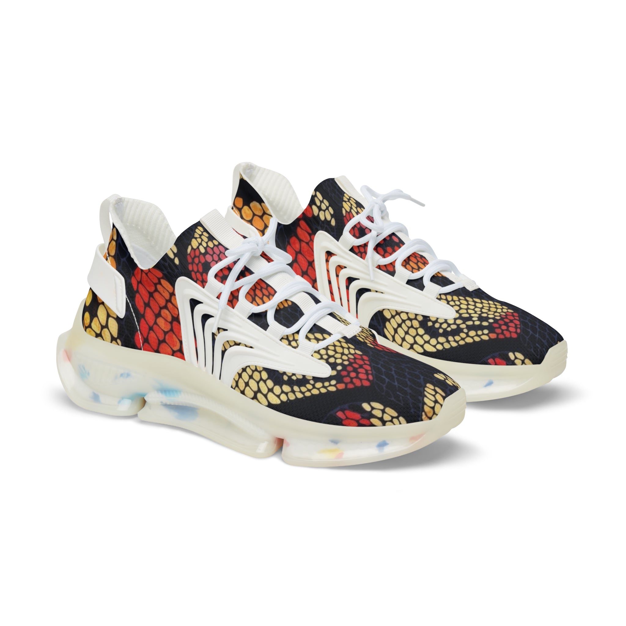 Men's Mesh Sneakers — Bold Red & Gold Snake-Scale Athletic Shoes