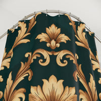 Baroque Floral Shower Curtain — Gold Damask
