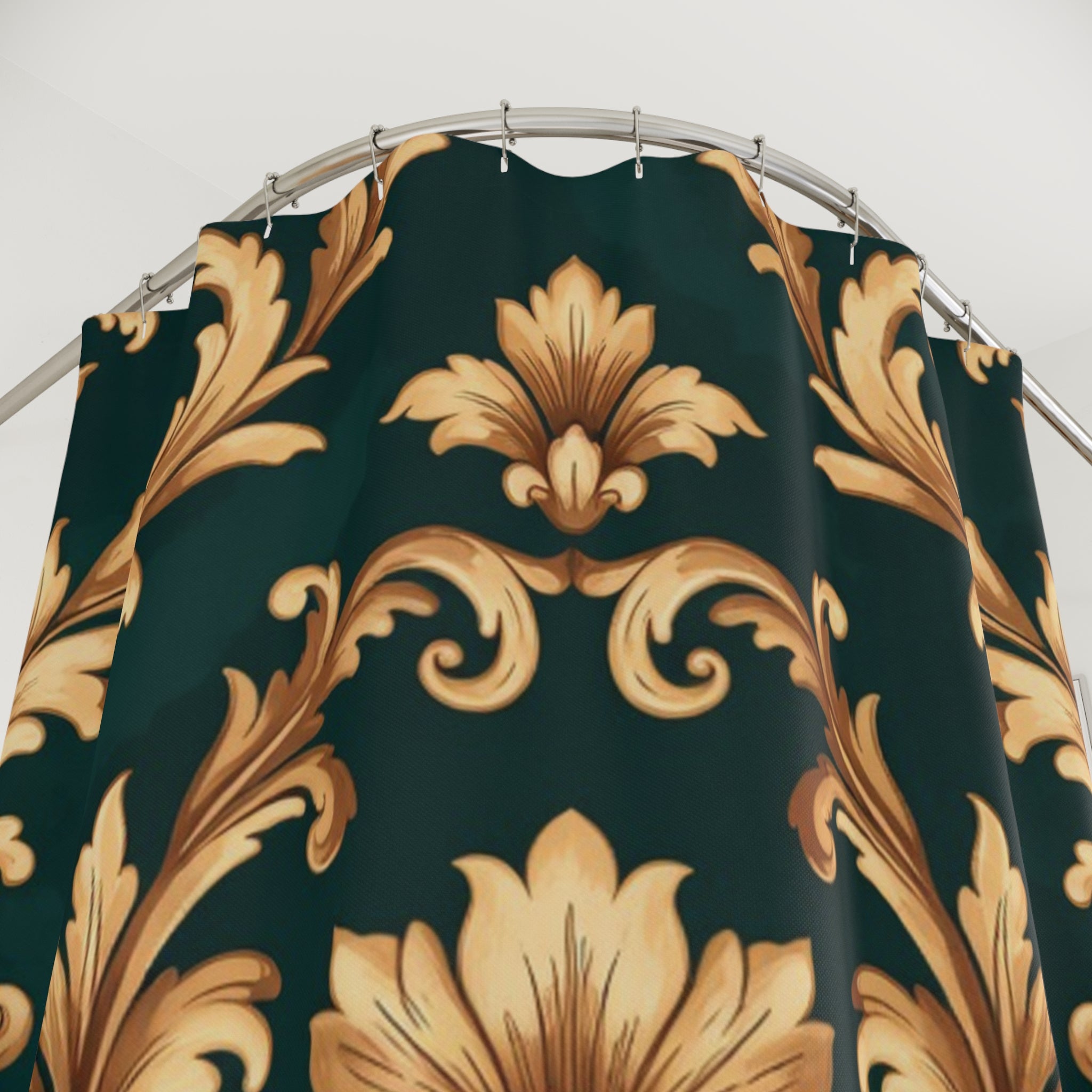 Baroque Floral Shower Curtain — Gold Damask