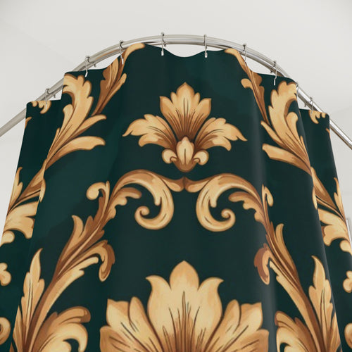Baroque Floral Shower Curtain — Gold Damask