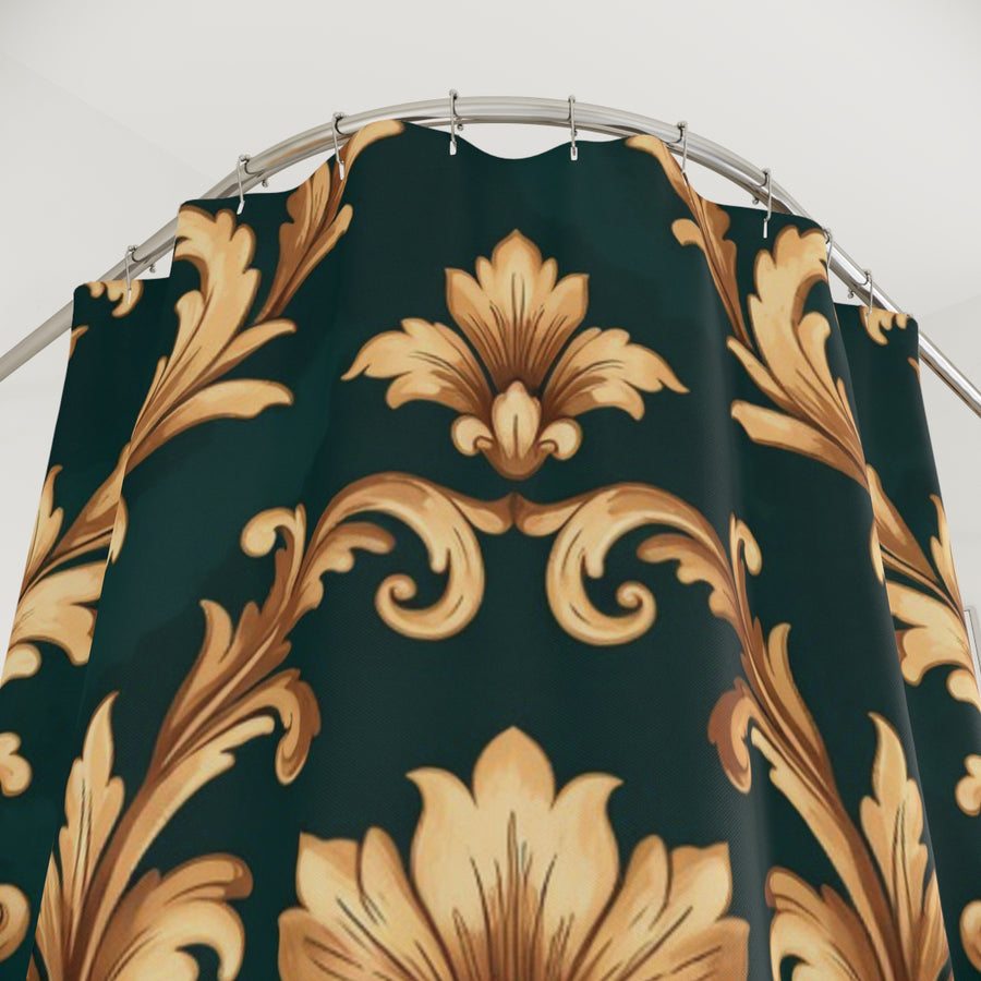 Baroque Floral Shower Curtain — Gold Damask