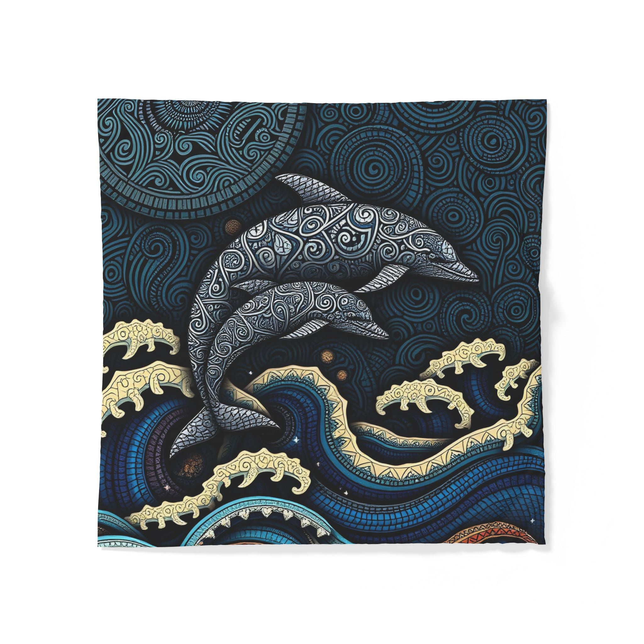 Dolphin Waves Duvet Cover — Nautical Boho Cotton Bedding