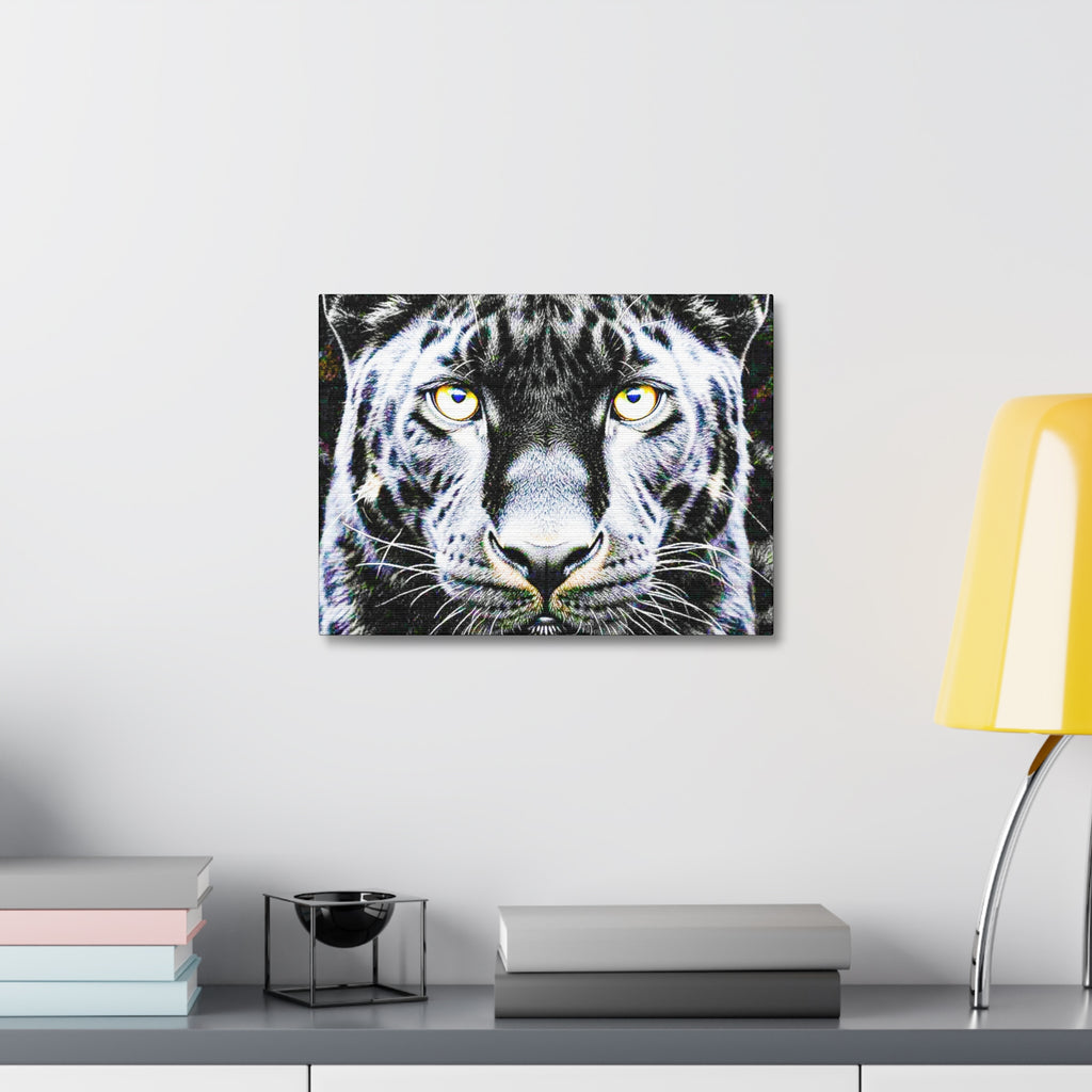 Leopard Portrait Stretched Canvas — Snow Leopard Wall Art with Yellow Eyes