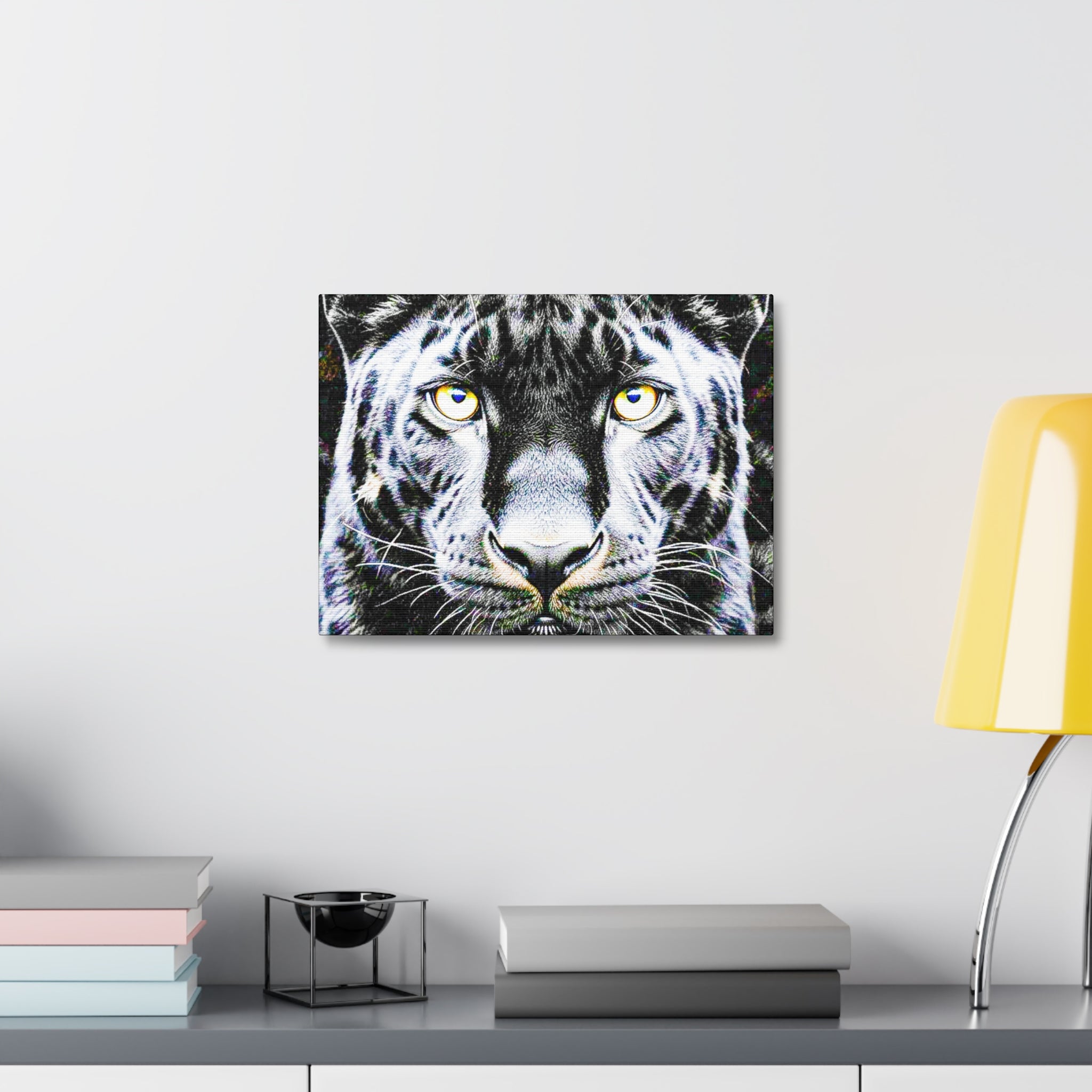 Leopard Portrait Stretched Canvas — Snow Leopard Wall Art with Yellow Eyes