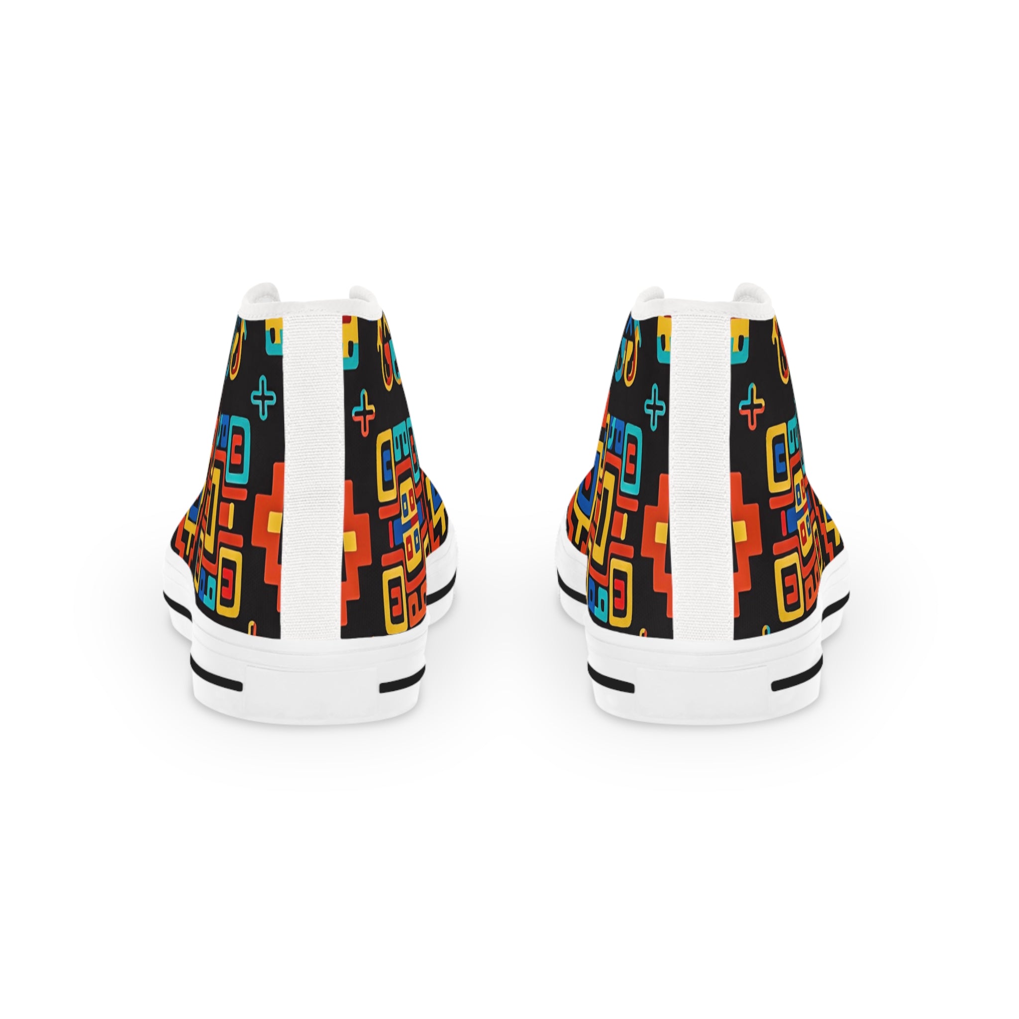 Ethnic Geo Pattern High Top Sneakers — Colorful Tribal-Inspired Men's Shoes