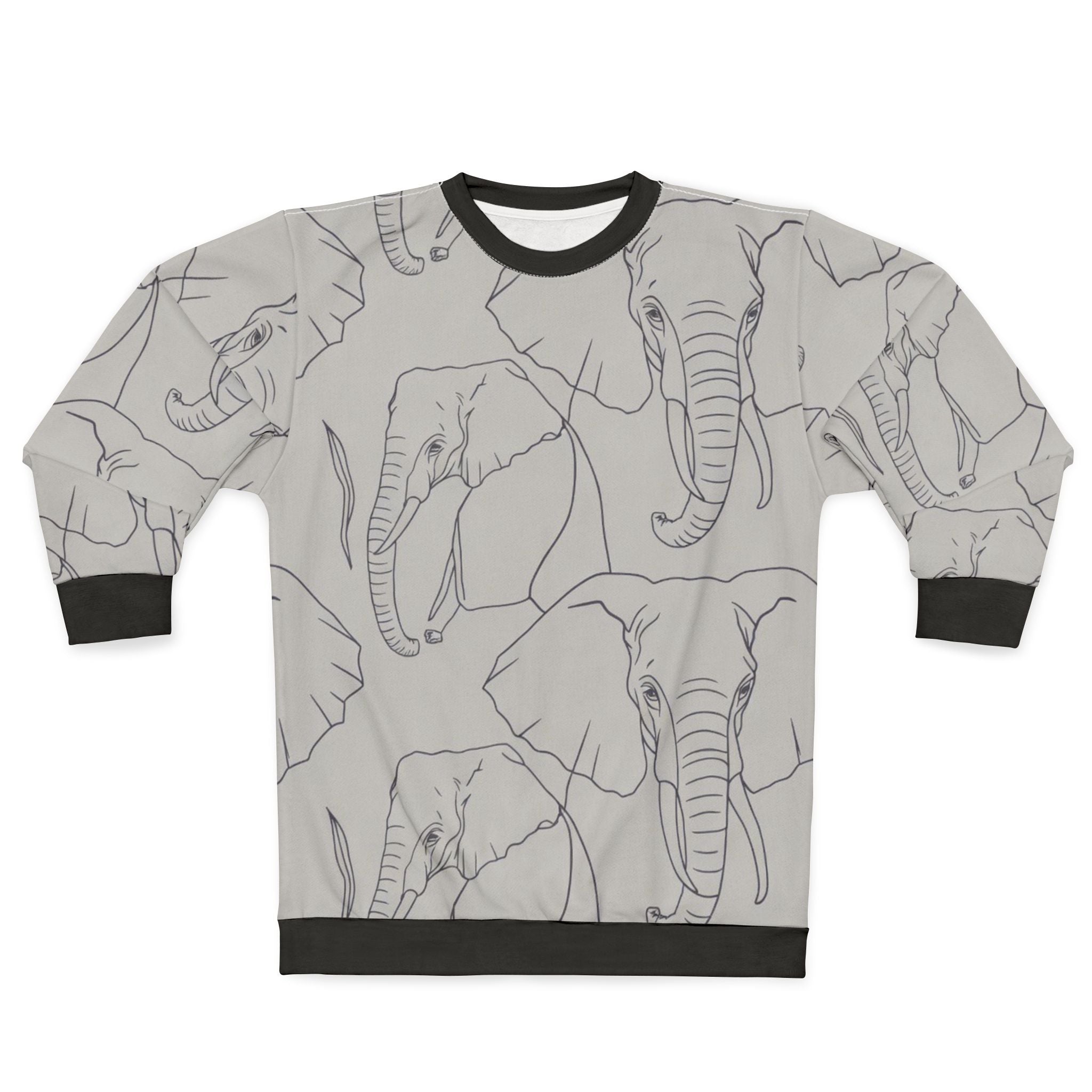 Elephant Sketch Pattern Sweatshirt — All-Over Print Wildlife Pullover