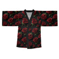 Rose Pattern Kimono Robe — Dark Floral Lounge Wrap