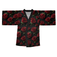 Rose Pattern Kimono Robe — Dark Floral Lounge Wrap