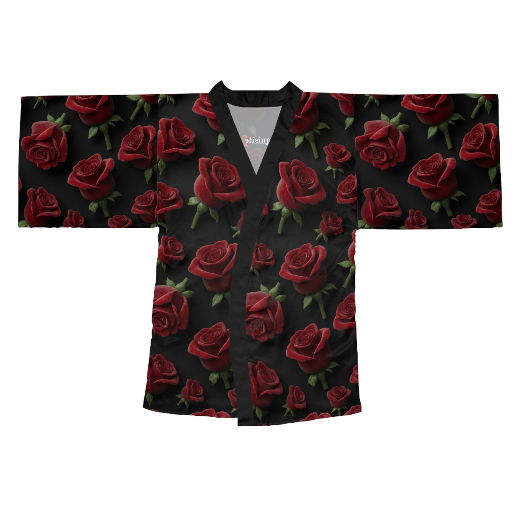 Rose Pattern Kimono Robe — Dark Floral Lounge Wrap